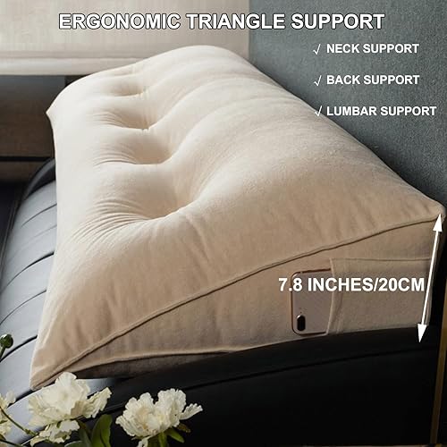 Miniatura 3 de Almohada triangular para cabecero, cojín triangular de color sólido, almohada de descanso en cama, almohada extraíble con soporte de cuña grande