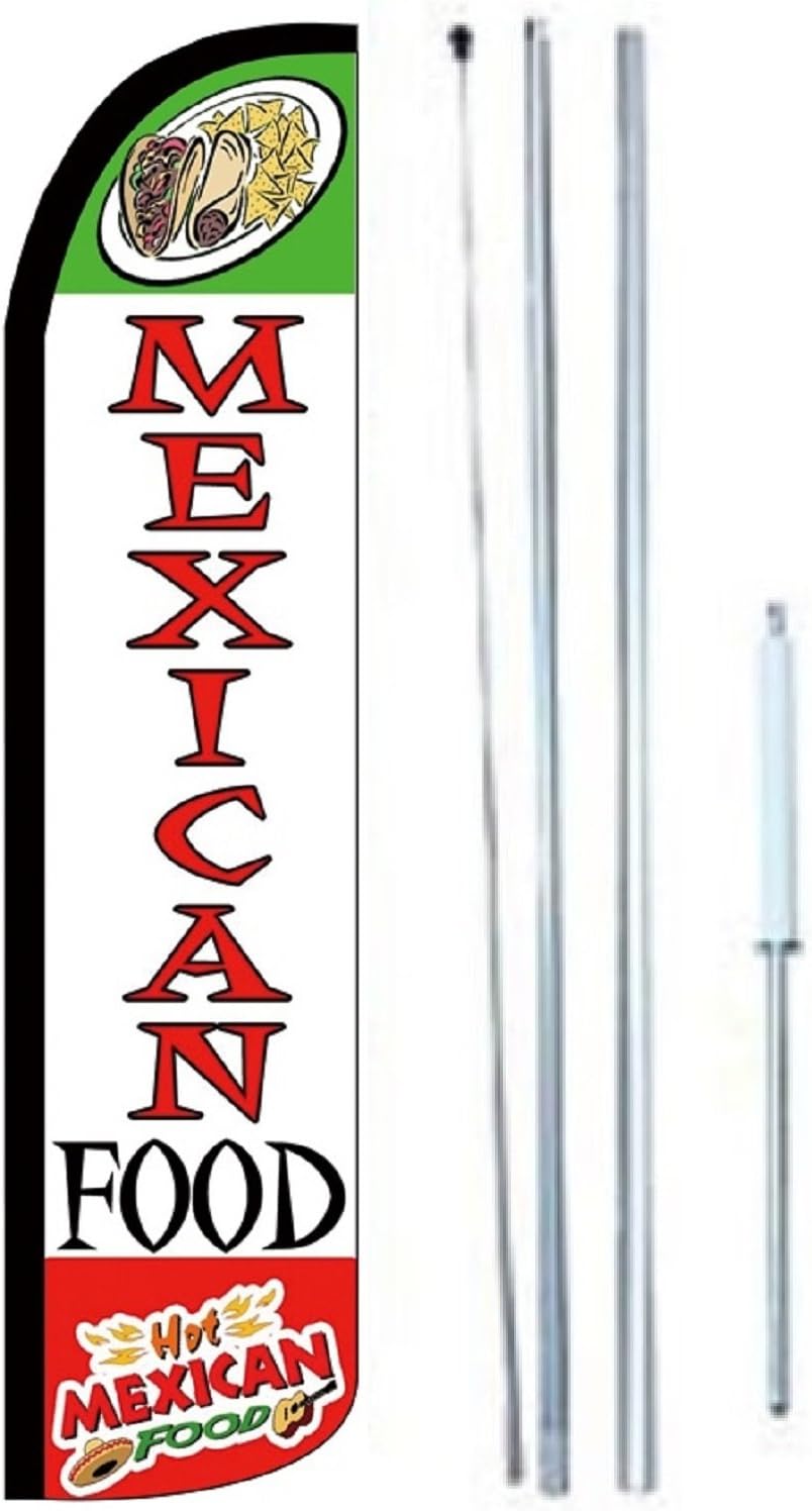 OnPoint Wares Mexican Food Hot Mexican Food King Flag Sign With Complete Hybrid Pole set