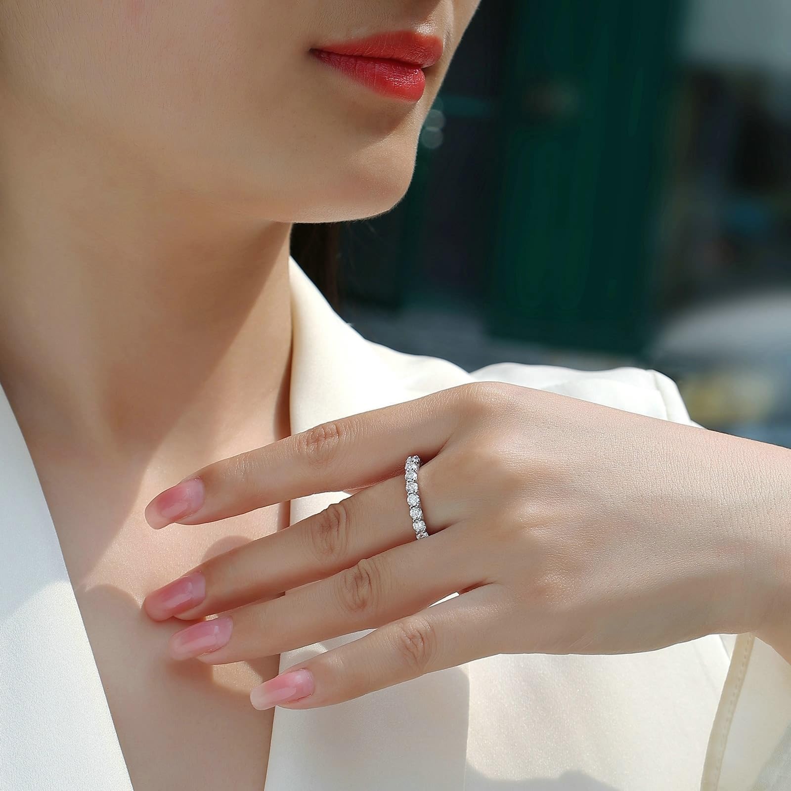 KnSam Anillo de boda de platino PT950, anillo de boda eterno con diamante creado en laboratorio, talla 53 (16,9)