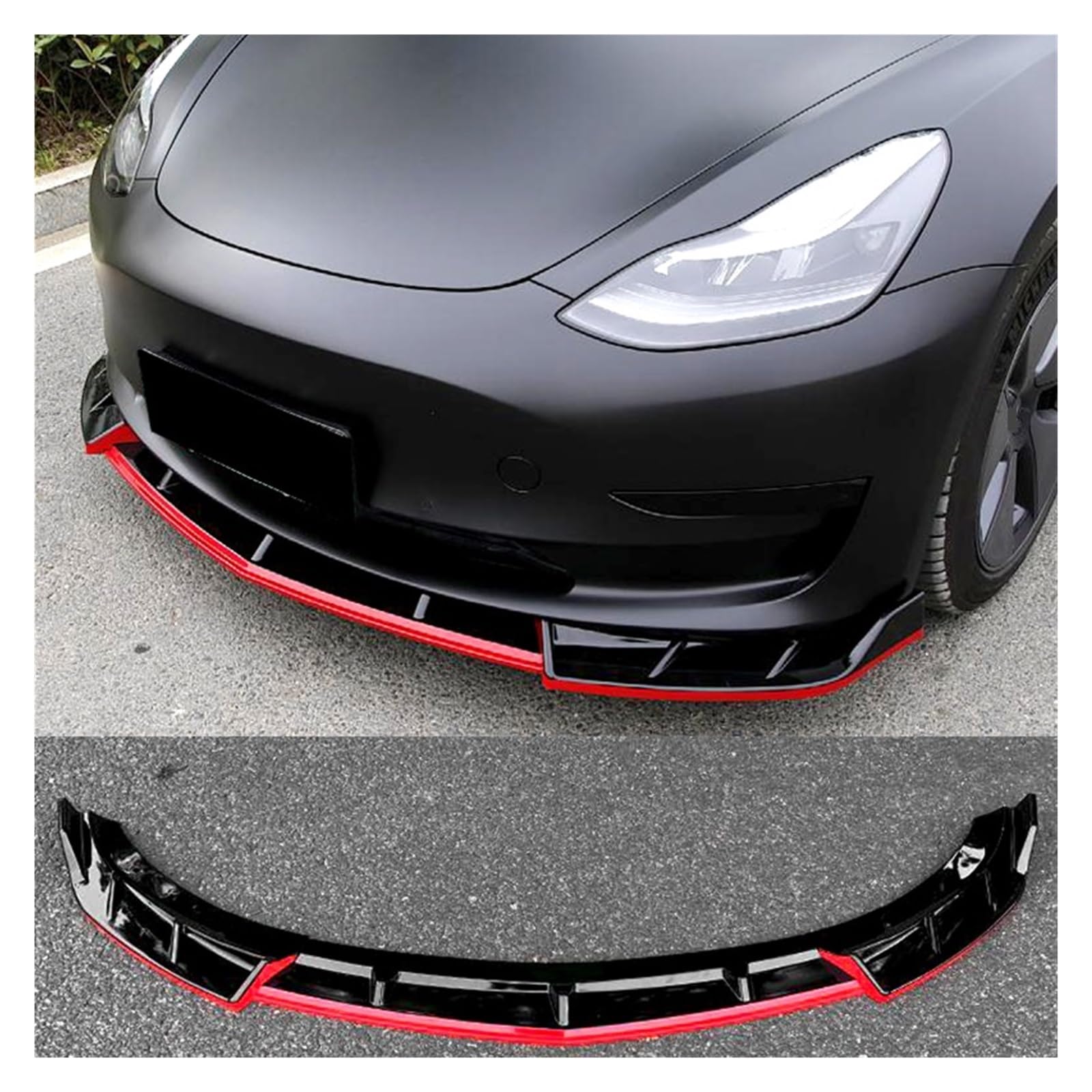 Amazon.co.jp: テスラモデル 3 アクセサリーのための互換性スリーピース車のフロントバンパー分割リップボディキットスポイラー修正  (Color : Pseudo carbon fiber) : 車＆バイク