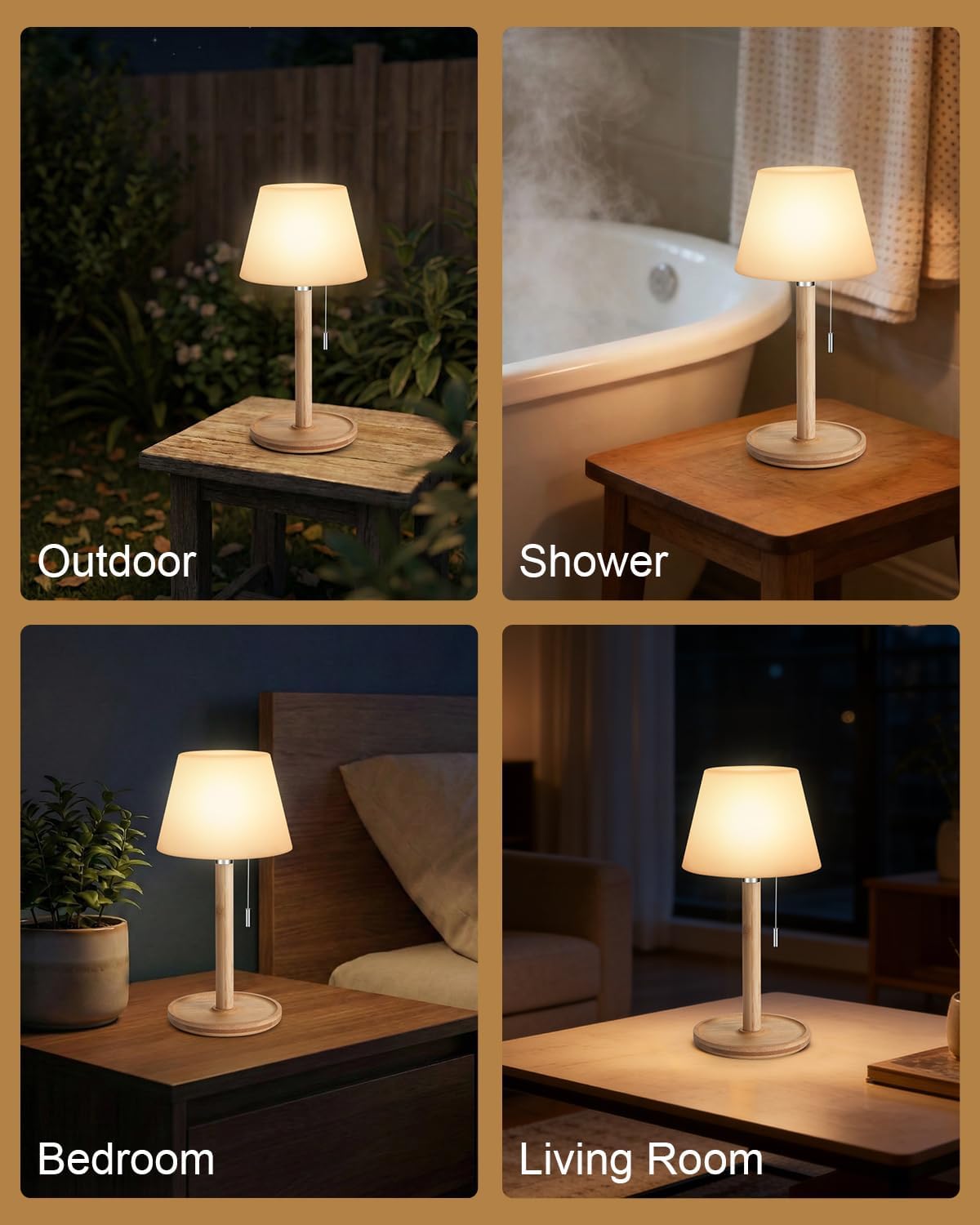 Shower Lamp Waterproof, Small Cordless Table Lamp Rechargeable Outdoor Table Lamp with 3 Color Temperatures, Battery Powered LED Night Light for Bedroom Bathroom Patio Camping Restaurant - Image 7