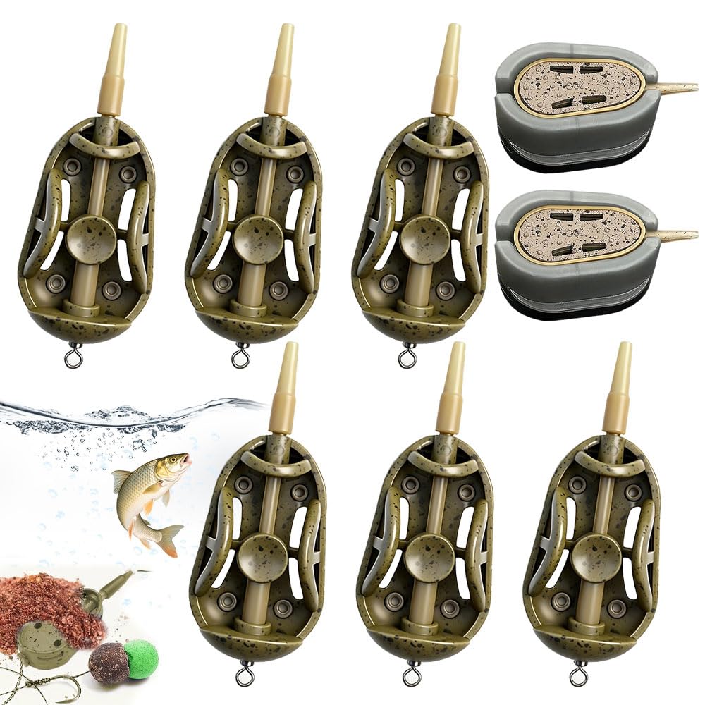 8PCS Method Feeder Set, Fishing Inline Feeders with Quick Release Mould, 20g, 30g, 40g, Carp Fishing Accessories, Pellet Bait Feeder for Carp Fishing, Salt, Freshwater, Sea Bass