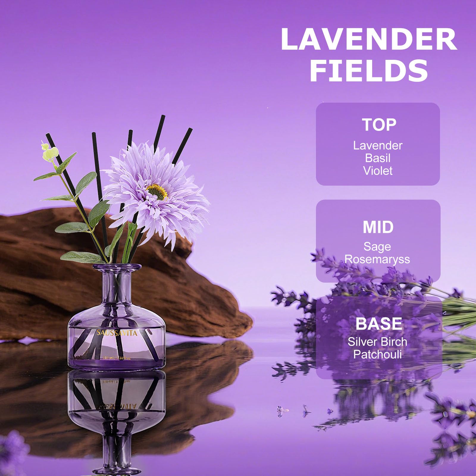 Raumduft Reed Diffuser mit 7 Duftstäbchen 210ml Lavendel, Natürlich Langanhaltend Aroma Diffuser, Reed Diffusor für Badezimmer, Büro, Wohnzimmer und Schlafzimmer Dekoration