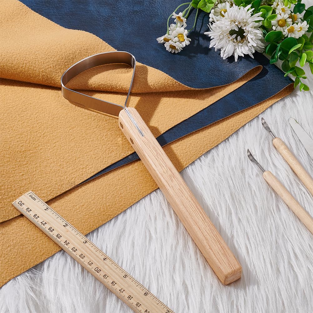 UNICRAFTALE Pelt Scraper Fleshing Tool for Hides Leather Making Tools Stainless Steel Scraper with Wood Handle Scraper Flesher Tanning for Taxidermy Skinning Fur Handling - Image 2