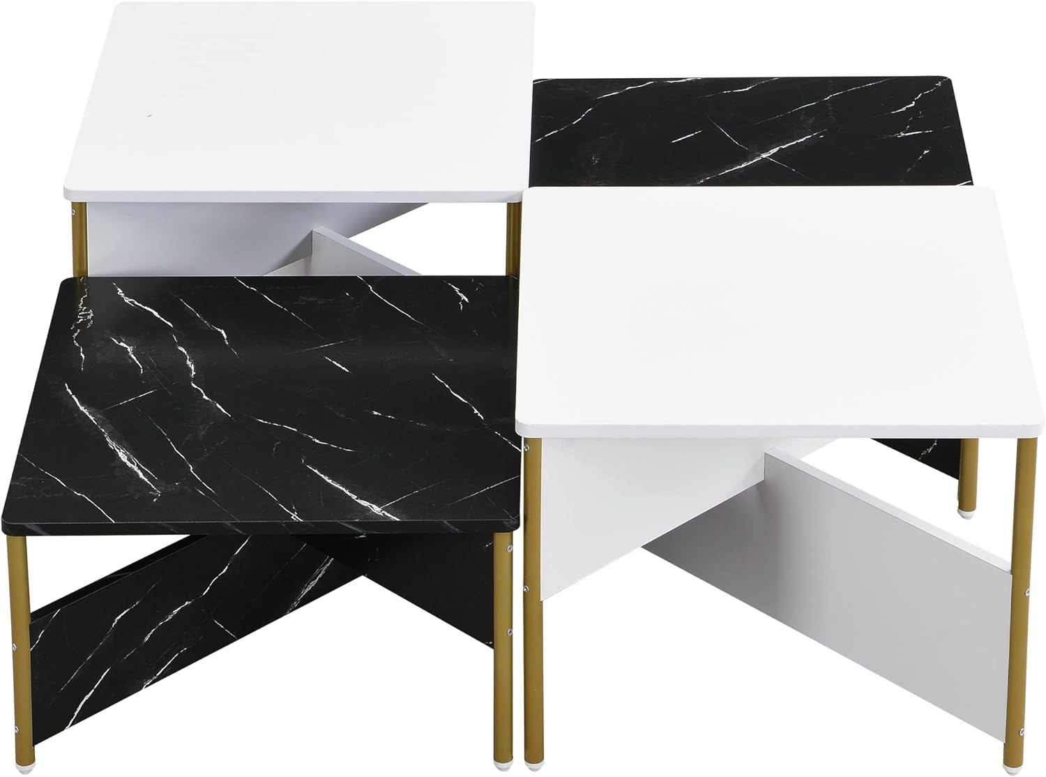 Christopher Knight Home Lana Wooden Nesting Coffee Table Set of 4, Mid Century Modern Square Living Room Table, Free Adjustable Shape Table, Versatile and Stylish Living Room Furniture, White + Black