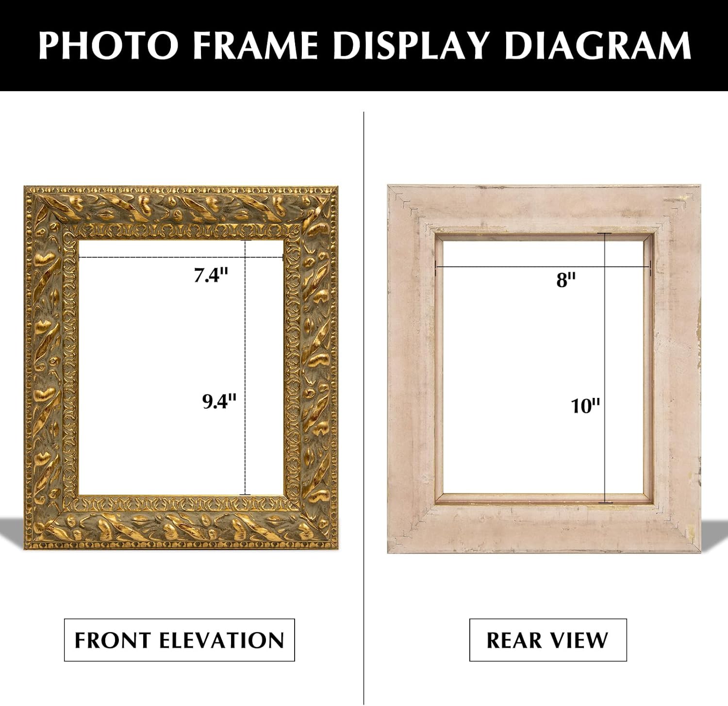 Solid Wood Frame for 8x10 Canvas Paintings, Finished Antique Ornate Retro Gold Canvas Frames for Oil Painting Art Prints, for Home Living Room Wall Decor (Empty Frame Only, No Backboard and Glass)