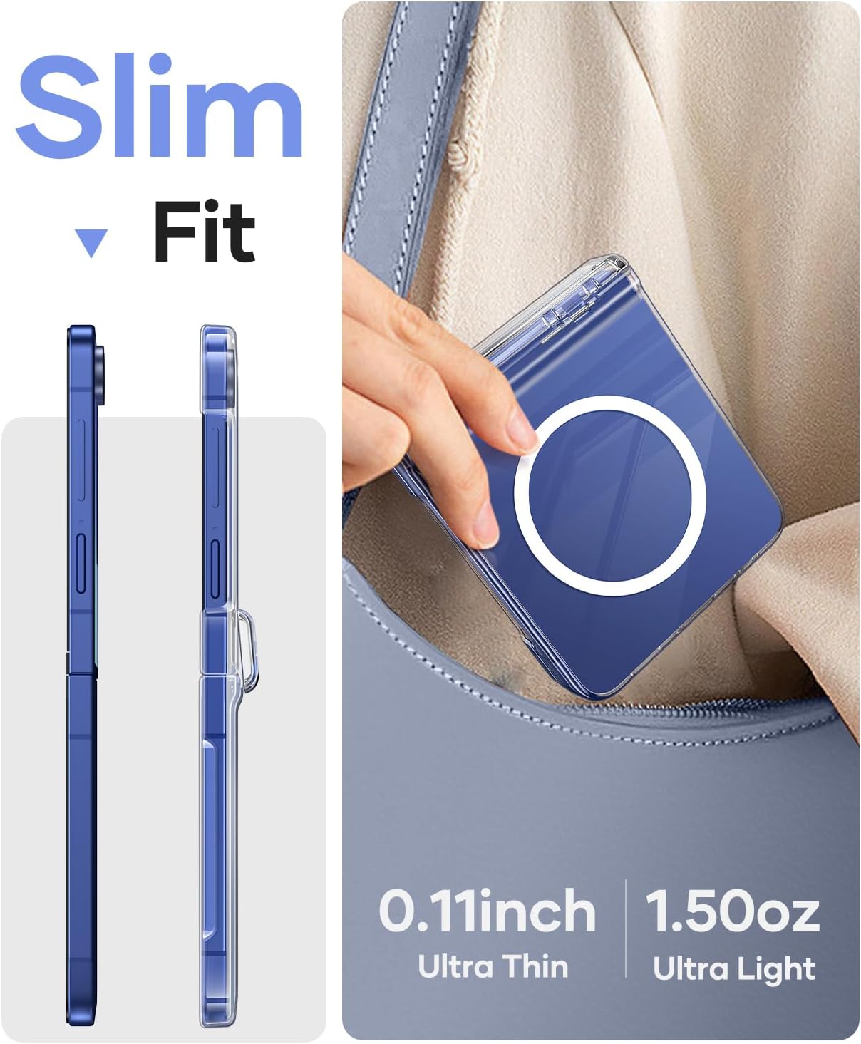 Vihibii for Samsung Galaxy Z Flip 7 Clear Case Slim, [Compatible with MagSafe], Hinge Protection & Outer Screen Protector, Shockproof Rugged Transparent Phone Cover for Galaxy Z Flip 7 2025, Clear