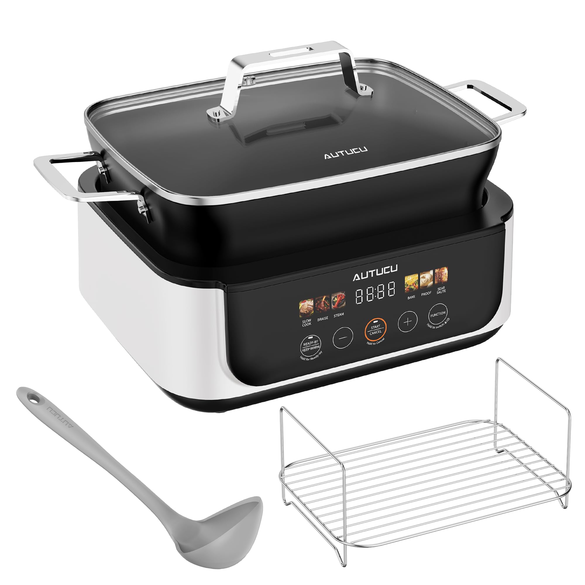 Slow Cooker 7-Quart Programmable Multi-Cooker PFOA-Free Ceramic Coating Warm Sear saut Steamer Function for Family Gatherings Includes Silicone
