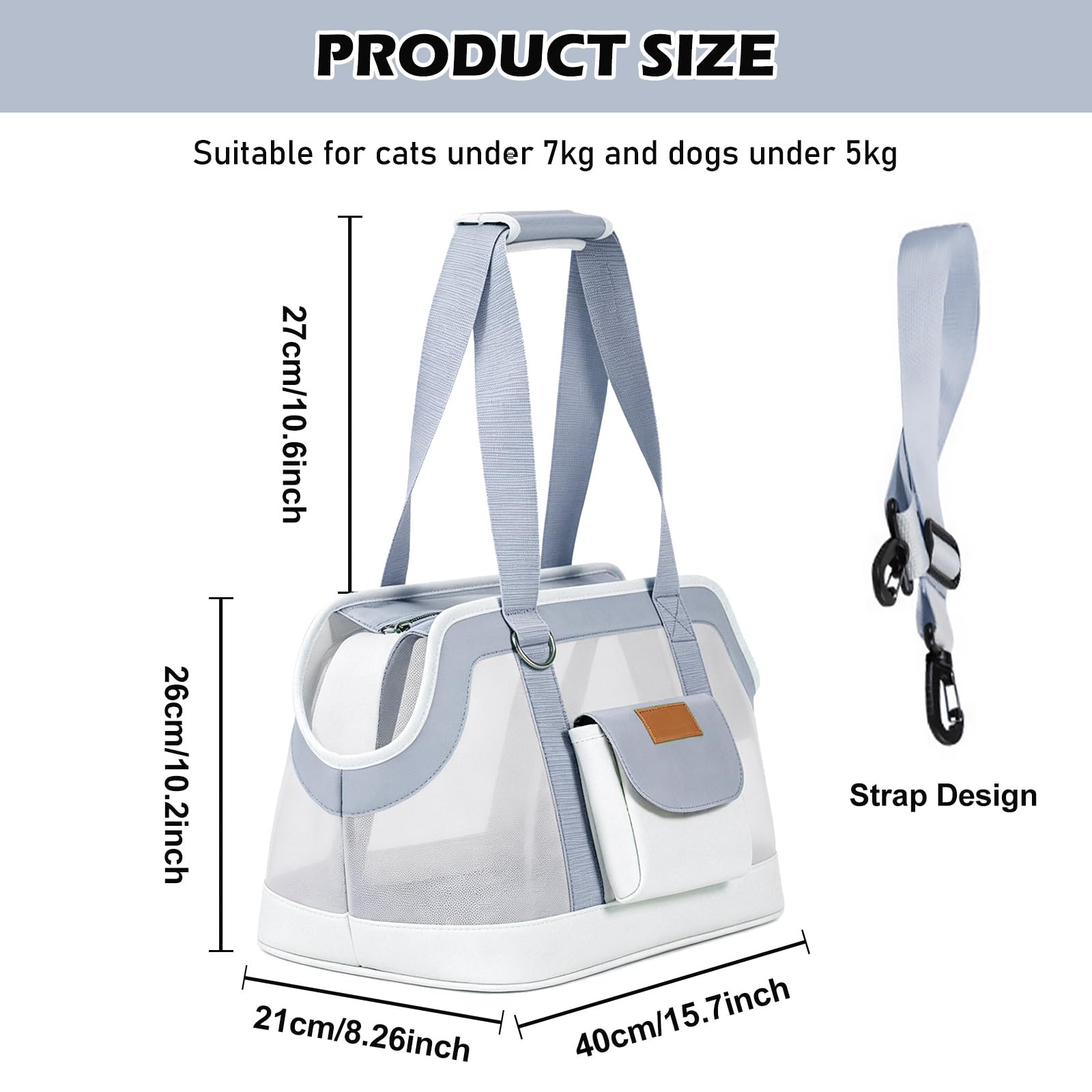 Hundetragetasche bis 5kg, Hundetasche für Kleine Hunde & Katzen, Tragetasche Hund, Hunde Tragetasche, Katzentransporttasche, leichte atmungsaktive Reisetasche (Grau)