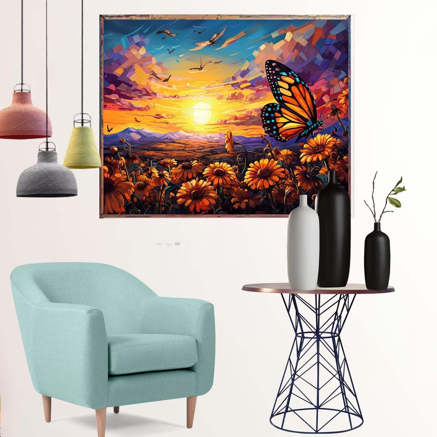 Grand Peinture par Numero Fleur Motif Coucher de soleil Peinture Numero Adulte Activite Manuelle, DIY Paint by Numéro Enfant Kit de Peinture à l'huile Toile 90x70 cm, Decoration Cadeau Femme KE-827
