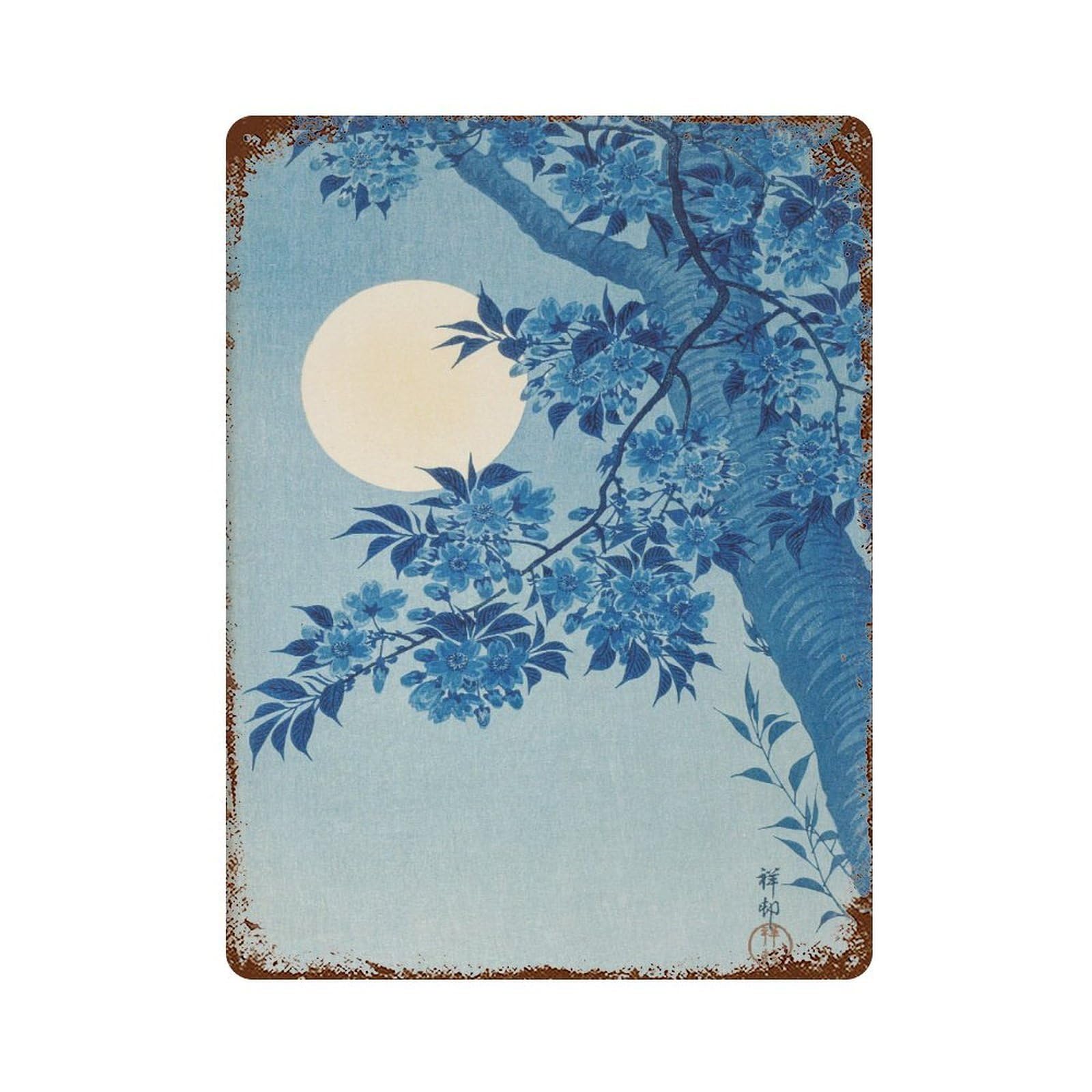 xiaoxiaoshen Ohara Koson Moonlit Cherry Blossoms Vintage Wall Decor Art Metal Tin Poster Modern Home Decor Art Home Bar Shop Decorations Vintage Sign 40x30cm