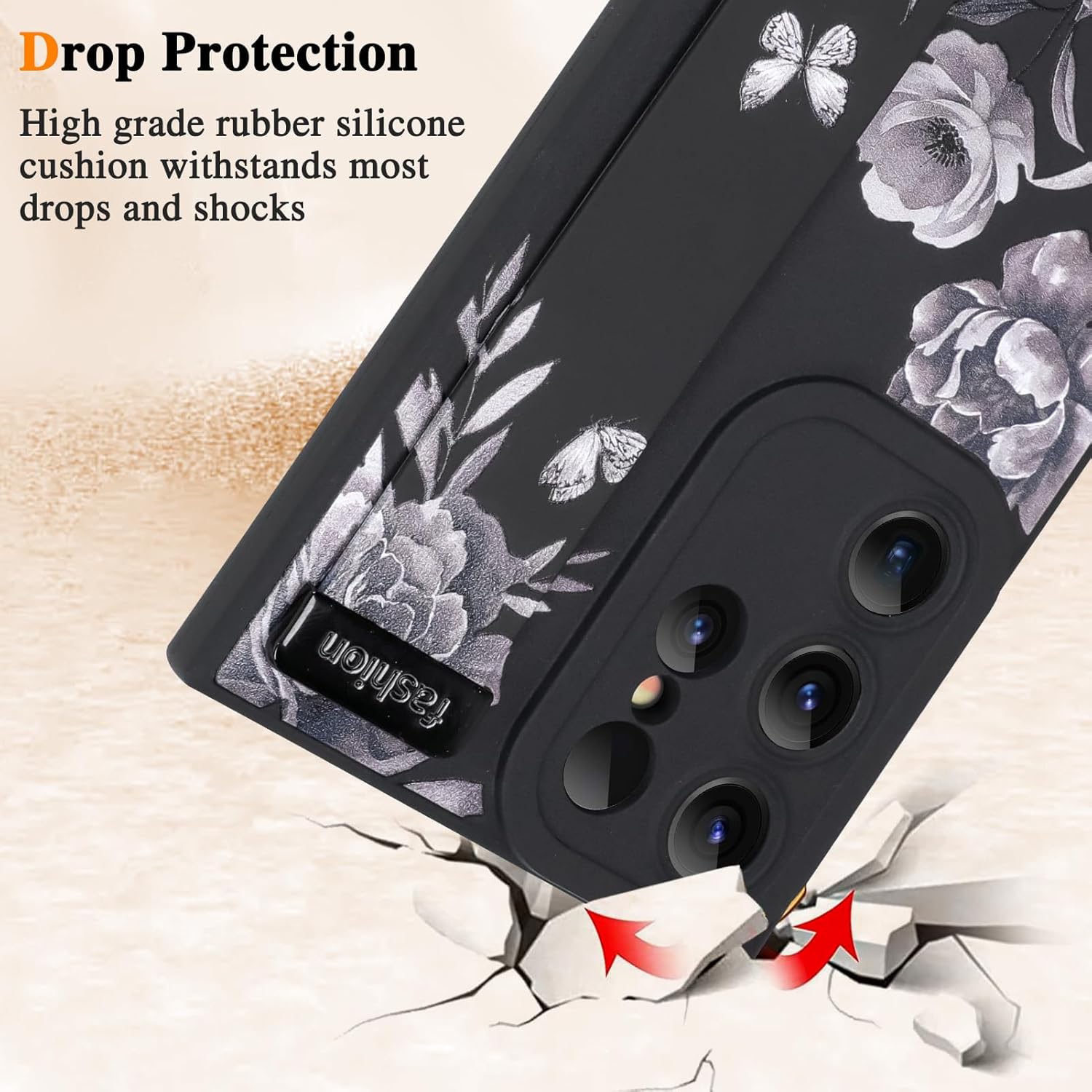 MOWIME for Samsung Galaxy S24 Ultra Case with Wrist Strap, Cute Flower Rose Butterfly Design Soft TPU Protective Case for Women Girls Slim Shockproof Cover with Adjustable Kickstand Holder - Black - Image 4