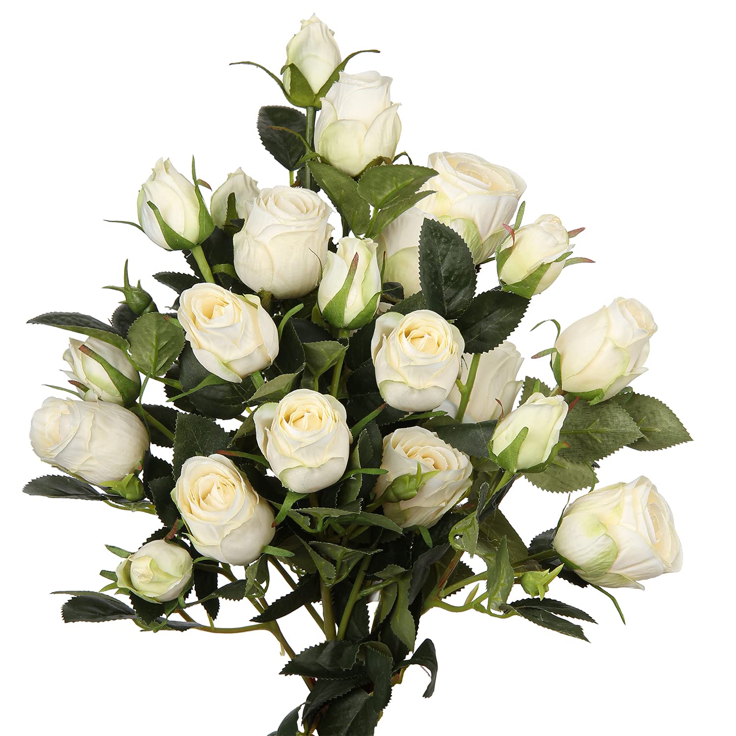 Briful Honeydew Artificial Roses Fake Flowers 3 Packs Artificial Flowers Rose Buds Long Stem, White Roses Artificial Flower Bouquets For Flower Arrangement Wedding Party Centerpiece Home Decoration