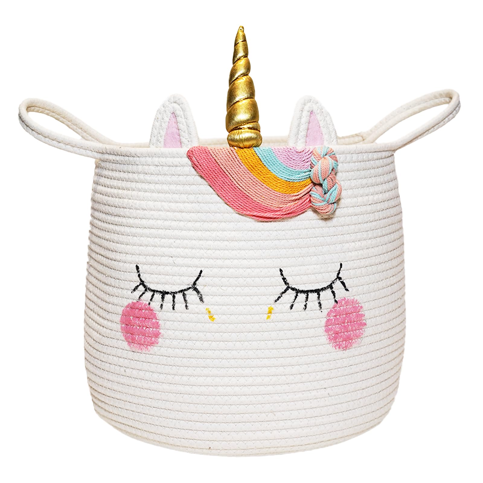 Large Unicorn Woven Basket with Handles - Toy Storage Bin, Baby Gift & Animal Nursery & Cute Laundry Basket, for Clothes, Towels, Toys (Unicorn)