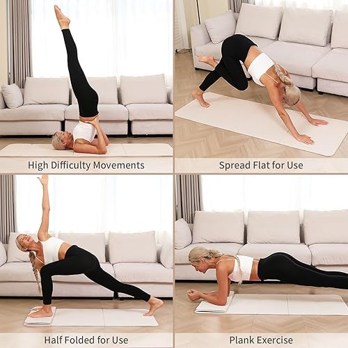 Miniatura 4 de Esterilla de yoga plegable de 0.394 pulgadas de grosor, material POE, portátil, multifuncional, plegable, cómoda y duradera, fácil de llevar,