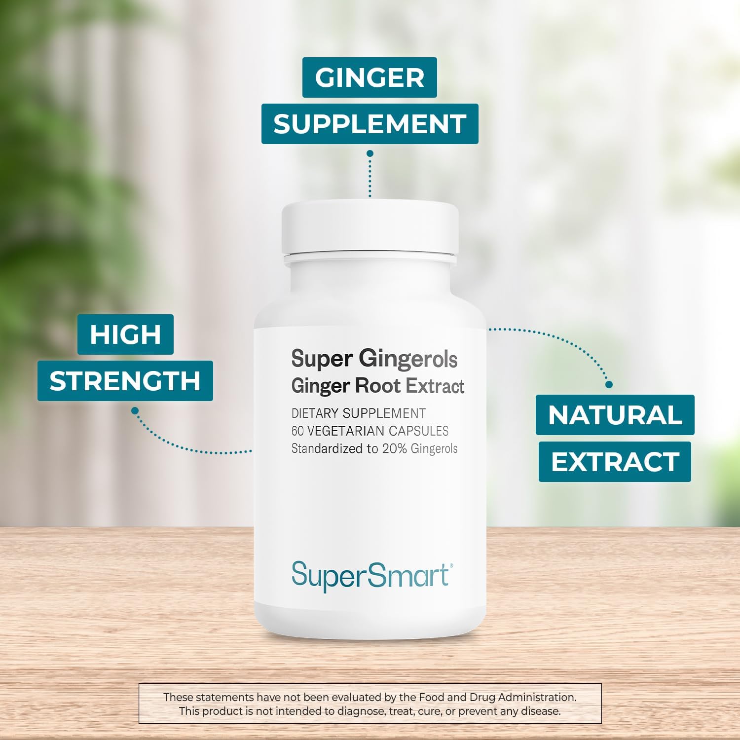 Supersmart - Super Gingerols 400mg per Day (High Potency 20% Gingerol) - Ginger Root Extract Supplement | Non-GMO & Gluten Free - 60 Vegetarian Capsules