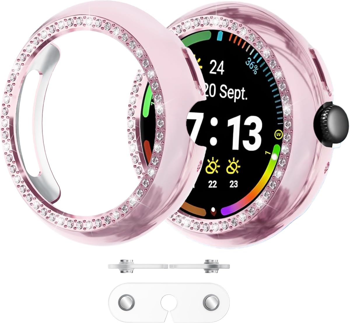 2-Pack Bling PC Case for Google Pixel Watch 4 41mm, Pink | Supports Direct Charging, Bling Single Row Crystal Diamonds Decor, Hard PC Edge Protection, Excludes Screen Protector