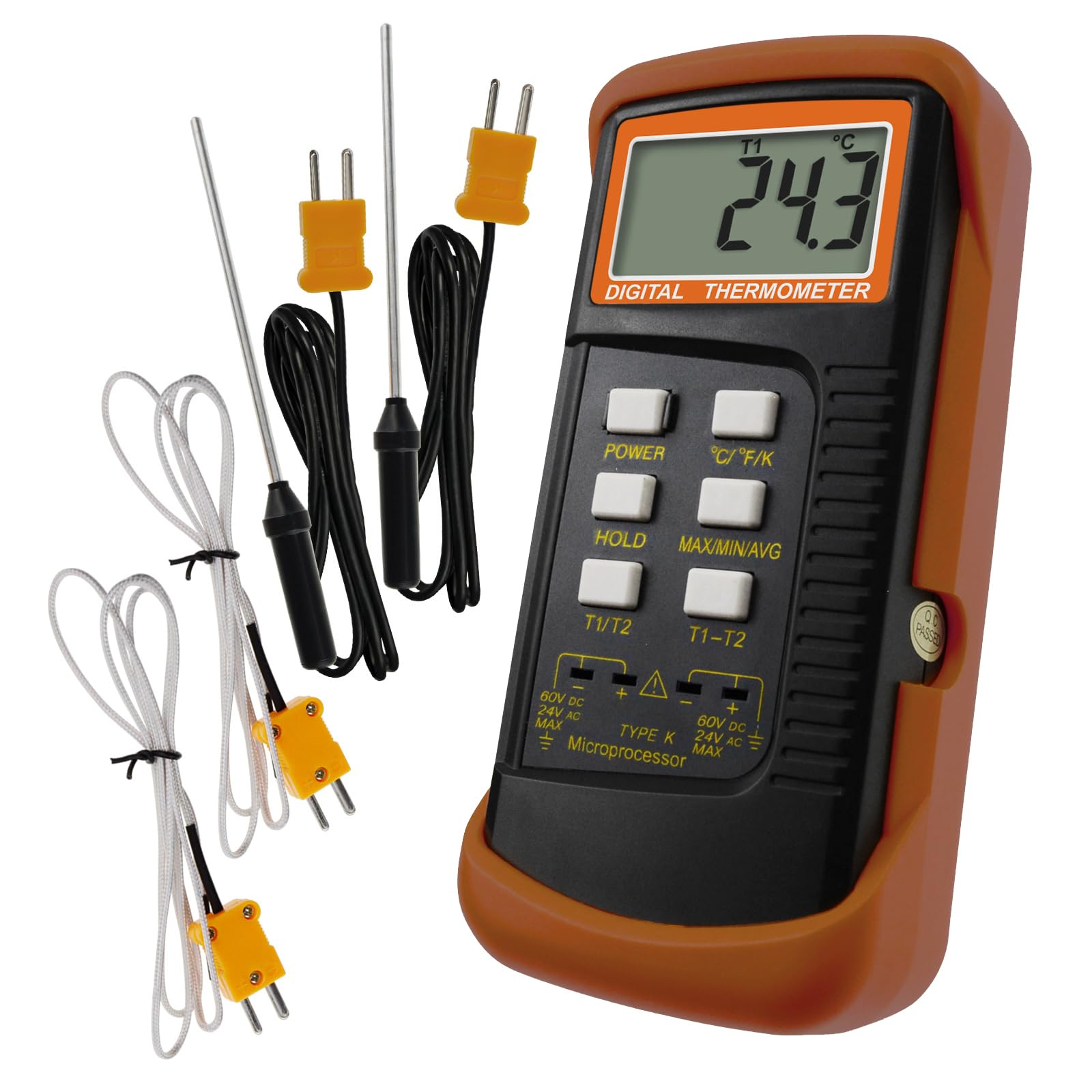 Thermocouple Thermometer Digital K Type Dual Channel Thermometer HVAC Temperature Meter with 4 Thermocouples, MAX/MIN/AVG Temperature Measurement, -50~1300°C (-58~2372°F)