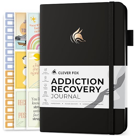 Clever Fox Addiction Recovery Journal – Guided Sobriety Workbook for Alcohol, Drug, Gambling, Eating & Other Addictions – Daily Planner to Support Recovery Progress, A5 Size - Black
