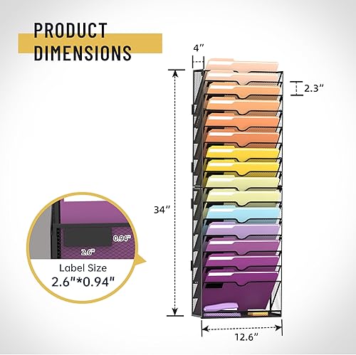 Miniatura 3 de SUPEASY Organizador de archivos de pared colgante de 16 niveles para papeles, carpetas, portapapeles de archivos y organización de revistas, ideal
