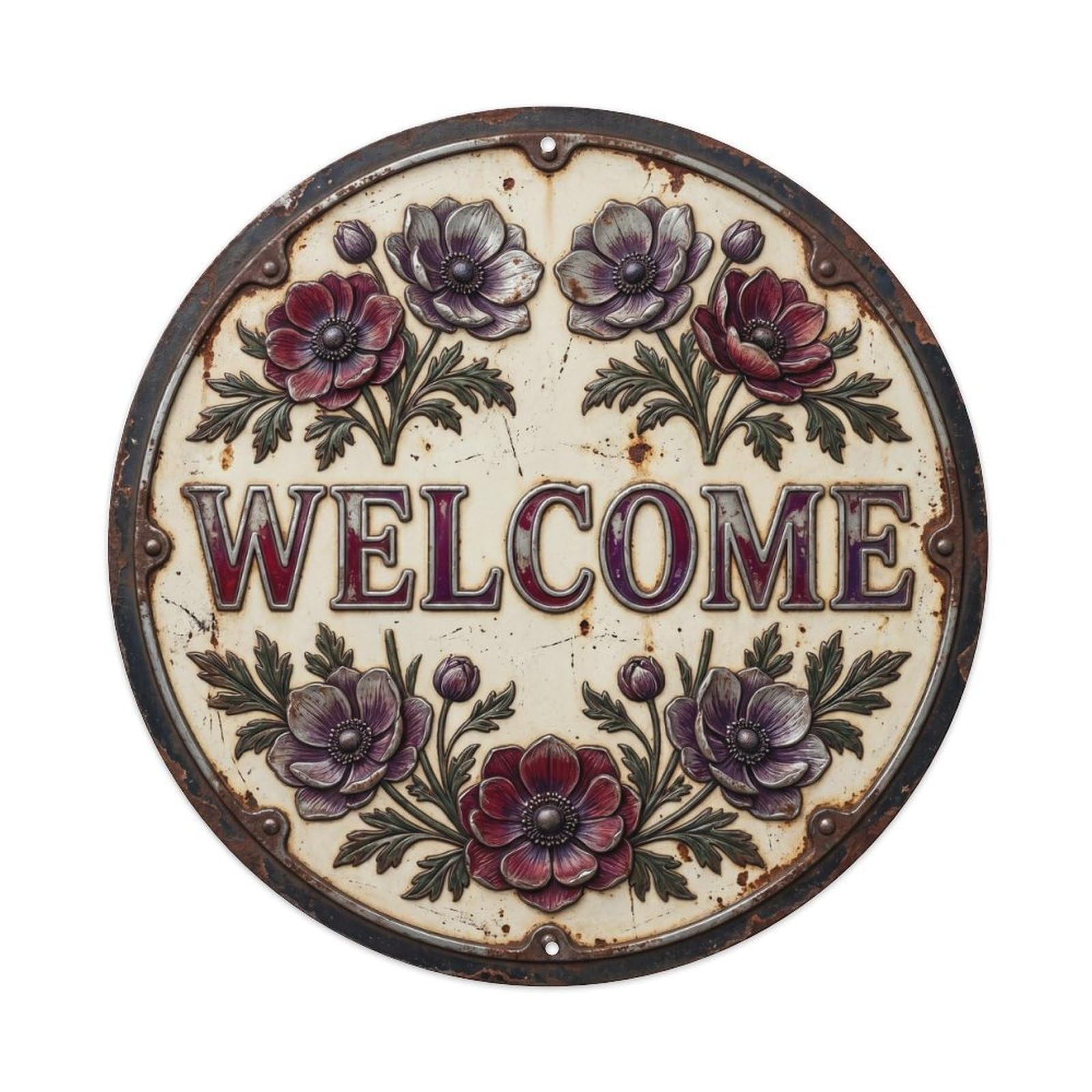 Anemone Welcome Botanical Floral Greeting Label Metal Tin Sign