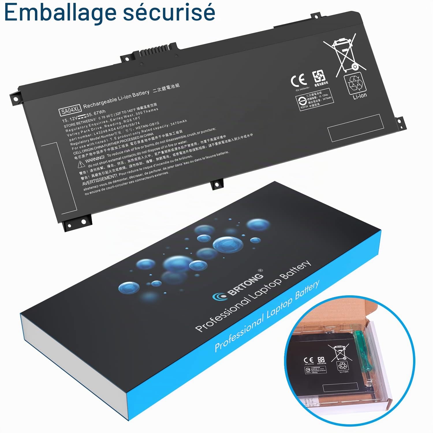 SA04XL L43267-005 Batterie SAO4XL pour Ordinateur Portable HP Envy X360 15-DR 15-DR0010TX 17-CG 17T-CG Series Notebook HSTNN-OB1F HSTNN-OB1G HSTNN-UB7U L43248-541 L43248-AC1 L43248-AC1 L432448