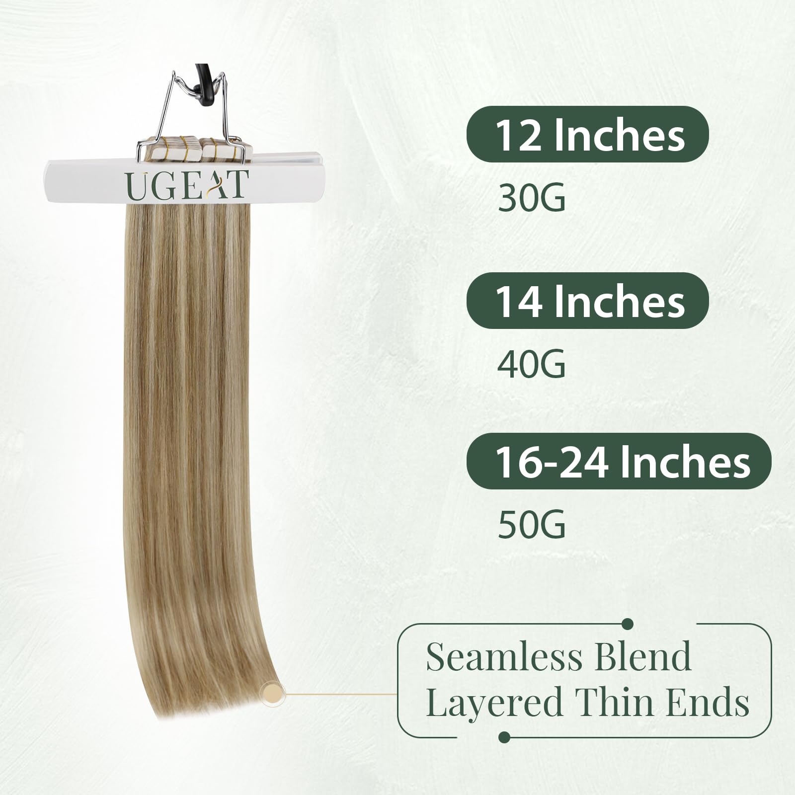 Ugeat Przedłużanie Włosów Taśma, Włosy Ludzkie, Pasemka Ciemny Popielaty Blond, 40 cm 20 sztuk 50g, Przedłużanie Włosów Tape in, Złotym Blondem, Remy Naturalne Proste