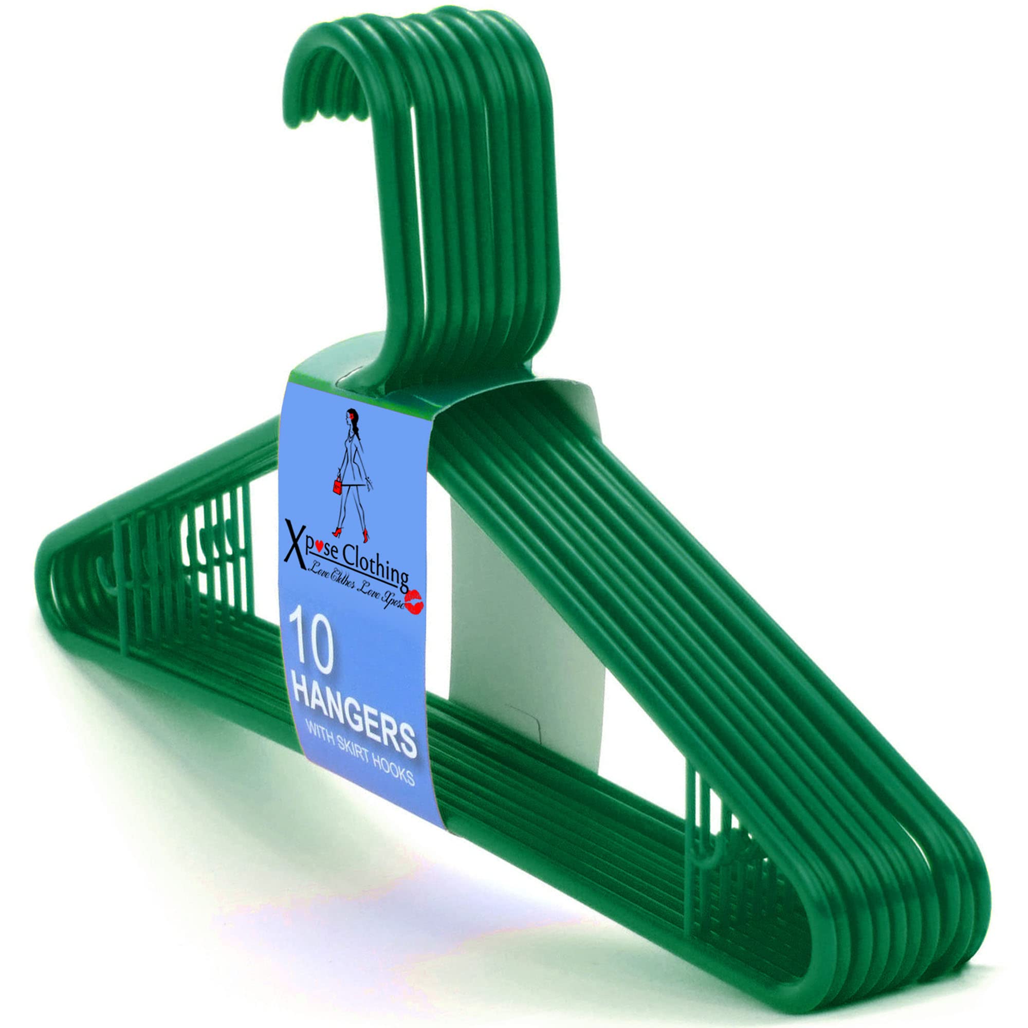 Want Clothing Adult Heavy Duty Colour Plastic Coat Hangers Strong Clothes Hanger for Suit Trousers Bar Coat Jackets Shirts Dresses Skirts Hooks, Space Saving, 42 cm (20, Green)