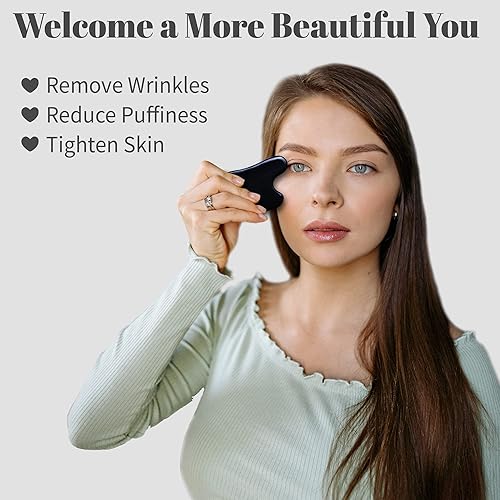 Vista 11 de Rena Chris Herramienta de masaje Guasha, 4 herramientas faciales Gua Sha, tablero de guasha para terapia de acupuntura de spa, tratamiento de punto