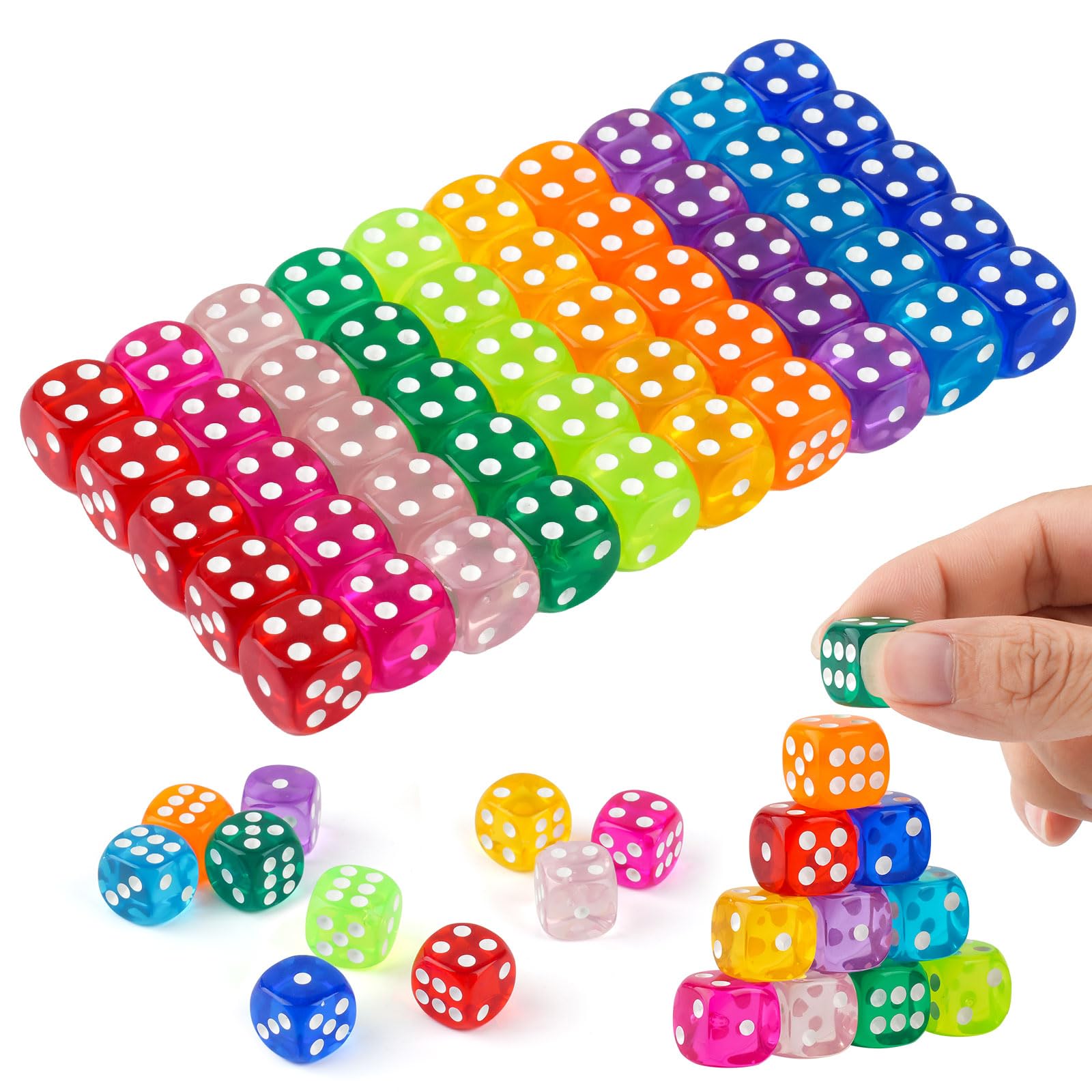 50 Stück Würfel Set, 14mm Spielwürfel, Acryl Würfel Bunt mit Runden Ecken für Würfelspiele Tischspiele Bar KTV Party Tutoring, 10 Farben mit Aufbewahrungsbox