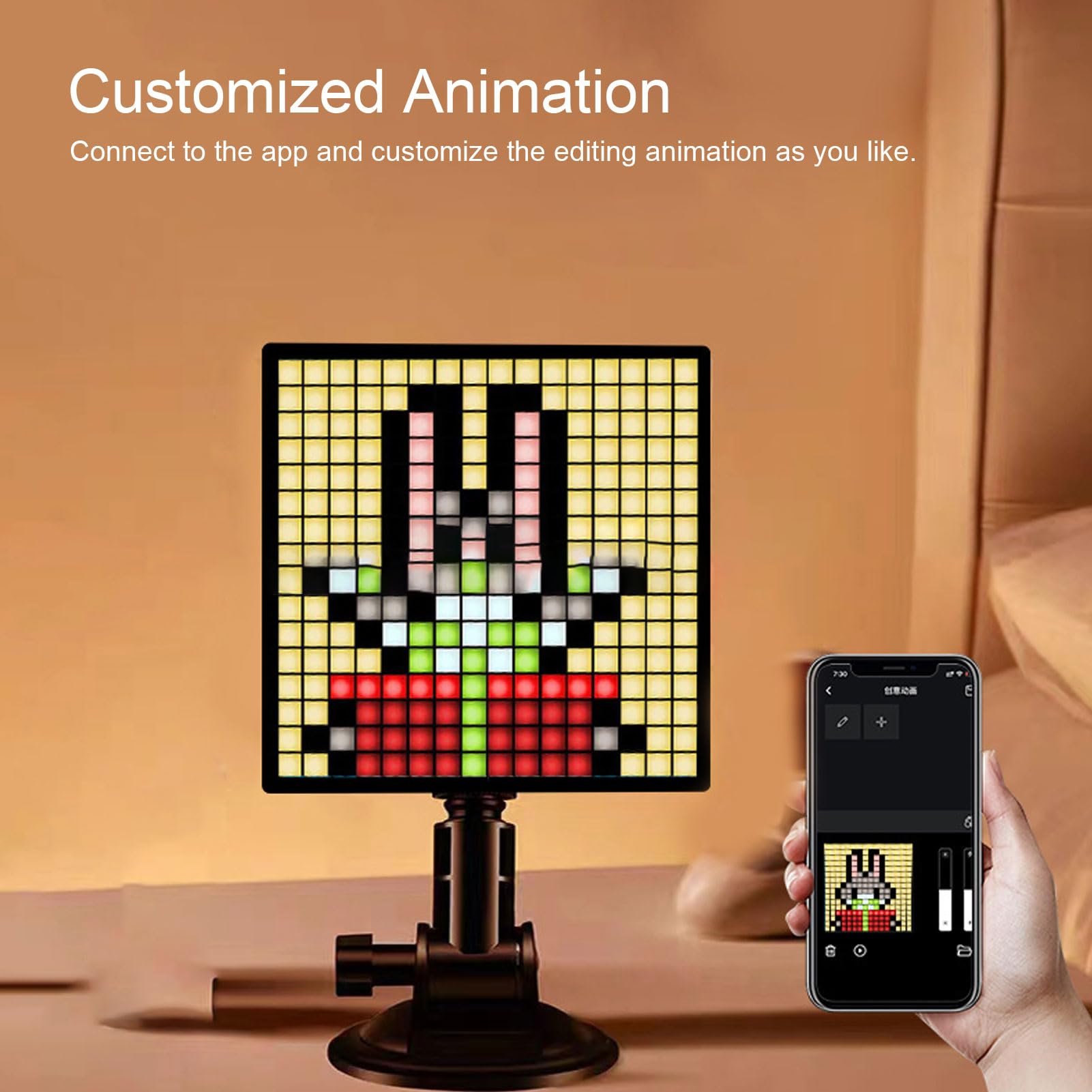 Marco de Fotos Digital Pixel Art, Pantalla LED Programable de 16 X 16, Control de Aplicación, Reloj Inteligente con Pantalla Grande LED de Píxeles, USB C, Marco de Animación Genial
