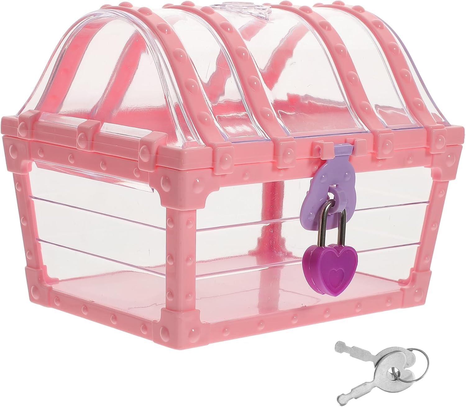 Niltracy Pirate Treasure Chest Clear Plastic Trinket Jewelry Organizer Keepsake Box with Lock Gem Toy Storage Case for Kids
