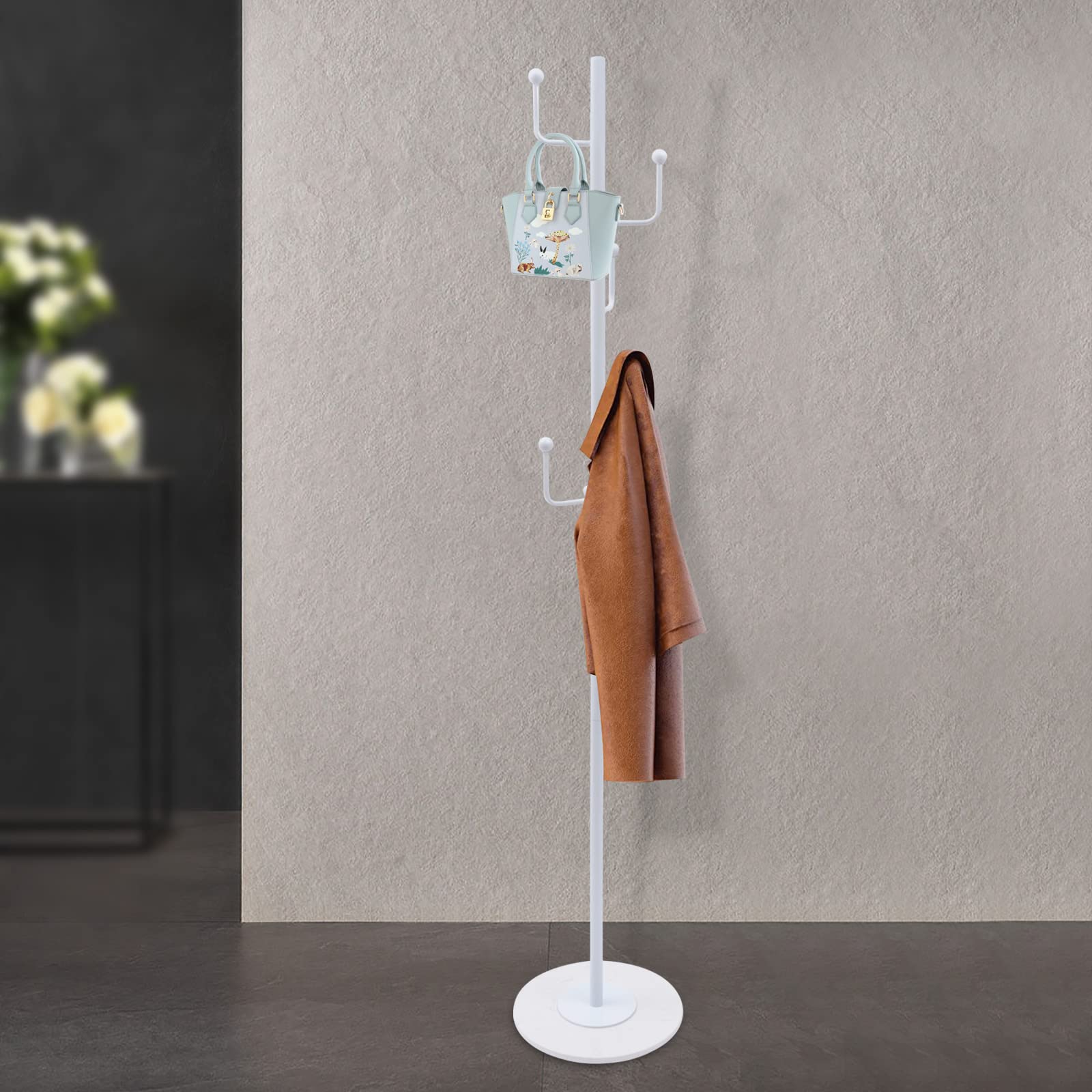 Freistehender Garderobenständer Garderobenständer, freistehend, modern, aus Metall, Flurgarderobe mit 6 Haken for Mäntel, Hüte, Taschen, Geldbörsen(Schwarz)