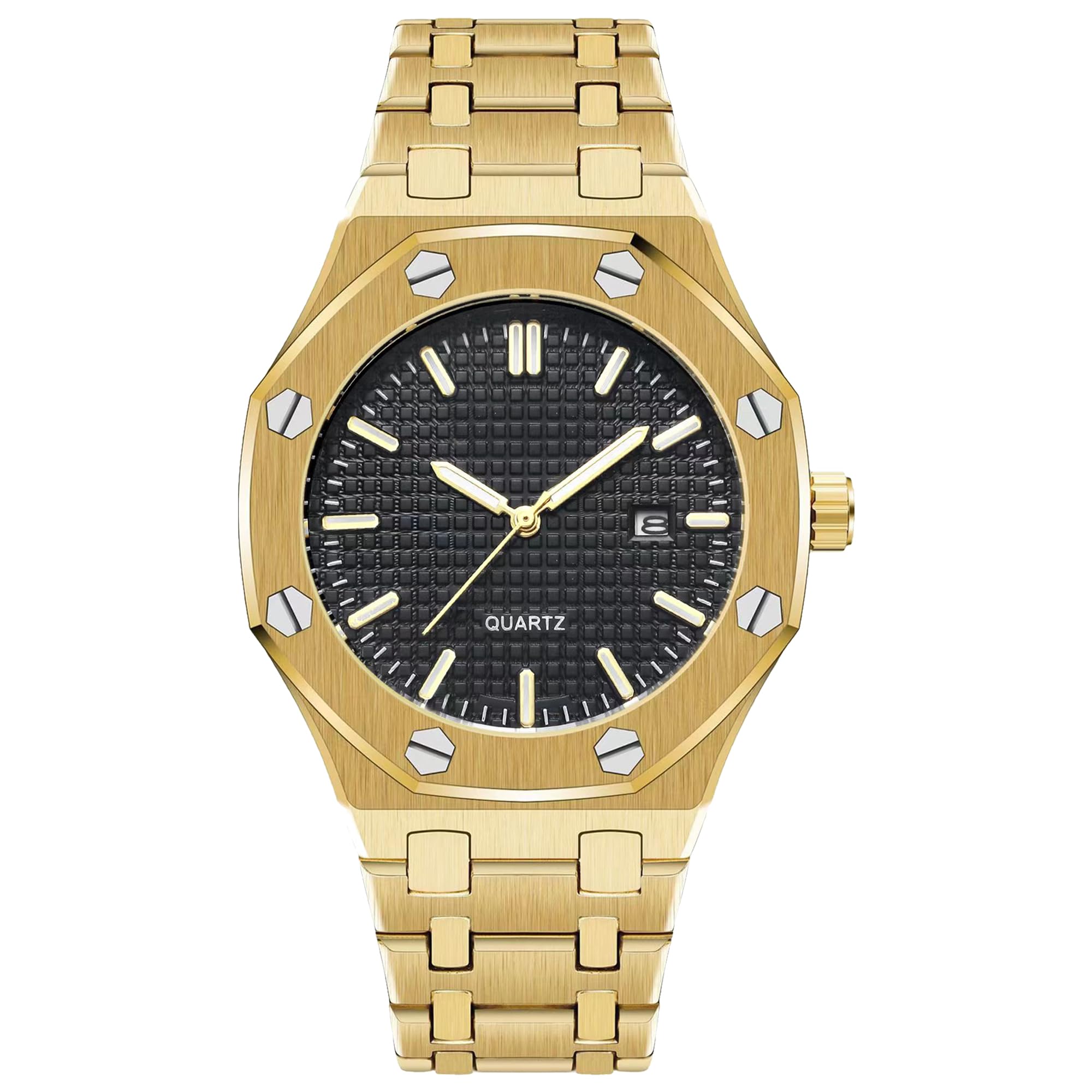 BARAMON Men's Watches, Royalty Stainless Steel Quartz Movement Date Male Clock Waterproof Luminous Hands Casual Business Wrist Watches for Men