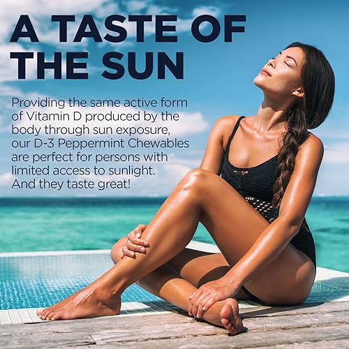 Miniatura 6 de KAL Vitamina D3 5000 UI 125 mcg, masticables de vitamina D de alta potencia, absorción de calcio, suplemento de apoyo para la salud ósea y el