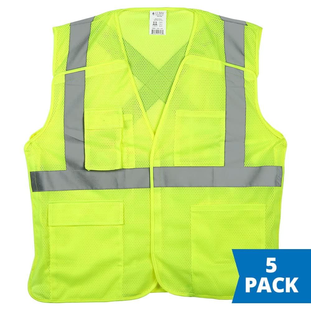 Safegear Sicherheitsweste Typ R Klasse 2 mit Taschen und 5-Punkt-Haken-/Schlaufe, Sicherheitsweste für Damen und Herren, Limettengrün/Gelb, Größe S/M