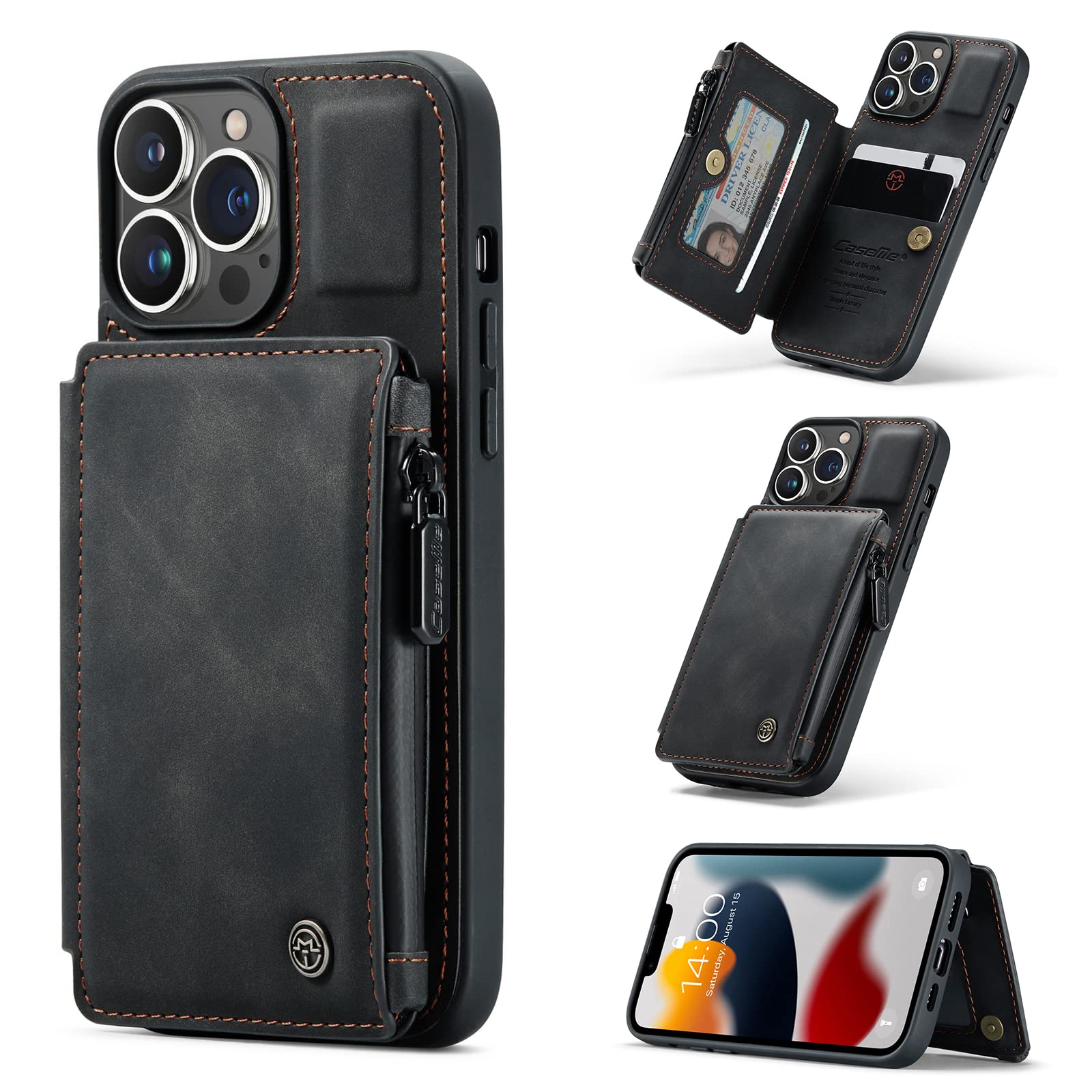 Compatible with iPhone 13 pro case,Leather Wallet Case Cover with Kickstand Card Slots,Shockproof dropproof Cover for iPhone 13 pro(Black, iPhone 13 pro)