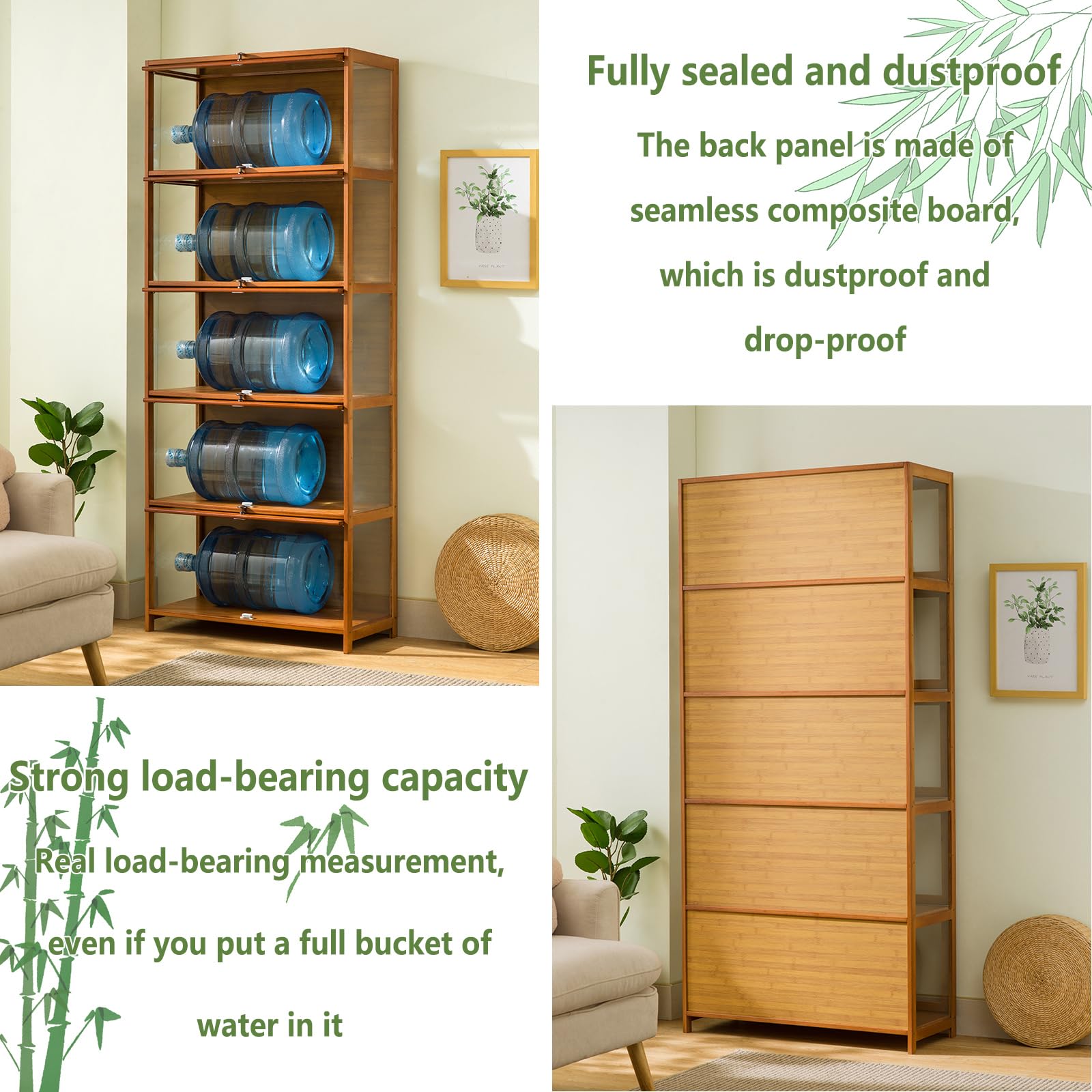 Vitrinenschrank Bambus-Aufbewahrungsschrank, Vitrine mit AcryltüR, Curio-SchräNke, Flip-Schranktür-Design, ist staubdicht und leicht zu reinigen Sich für Schlafzimme Eckvitrine-Coffee(60×32×40cm)