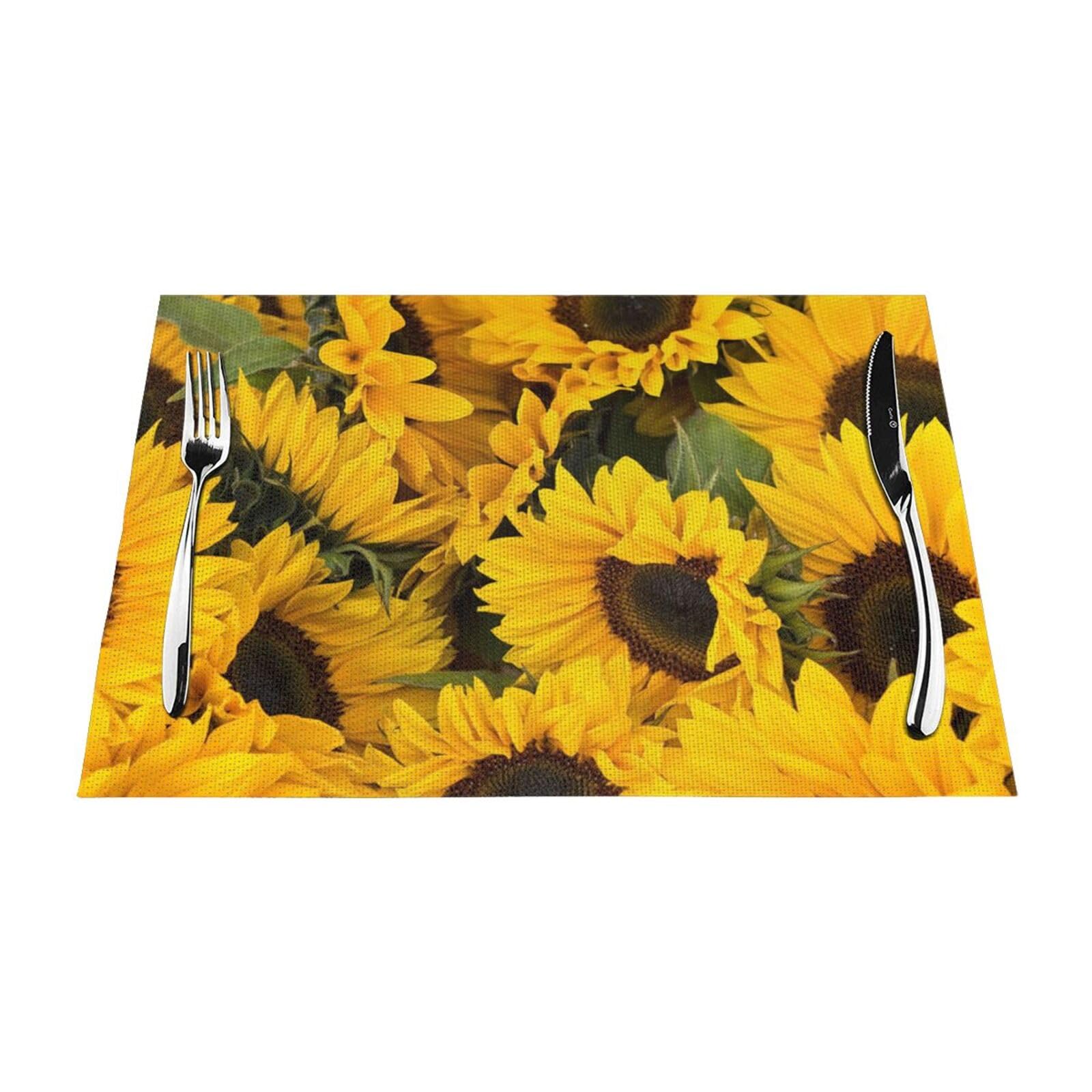 PVC Placemat Set of 1 PCS, 45x30 CM, Sunflower Printed Non-Slip Heat Resistant Place Mats for Kitchen Dining Table Indoor Outdoor