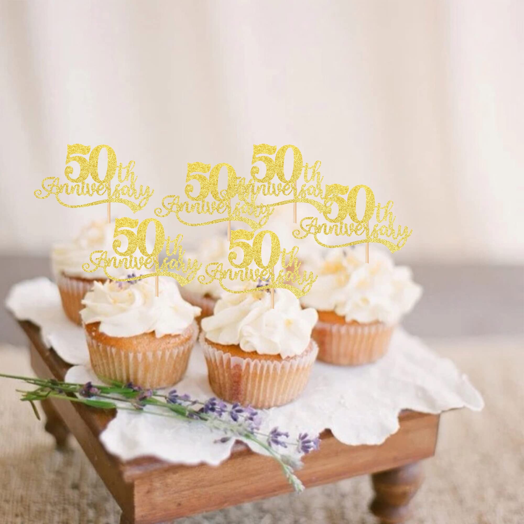 Rsstarxi Cupcake-Topper Zum 50. Geburtstag – 24 Stück, Schwarzer Glitzer, Vintage 1973 Design