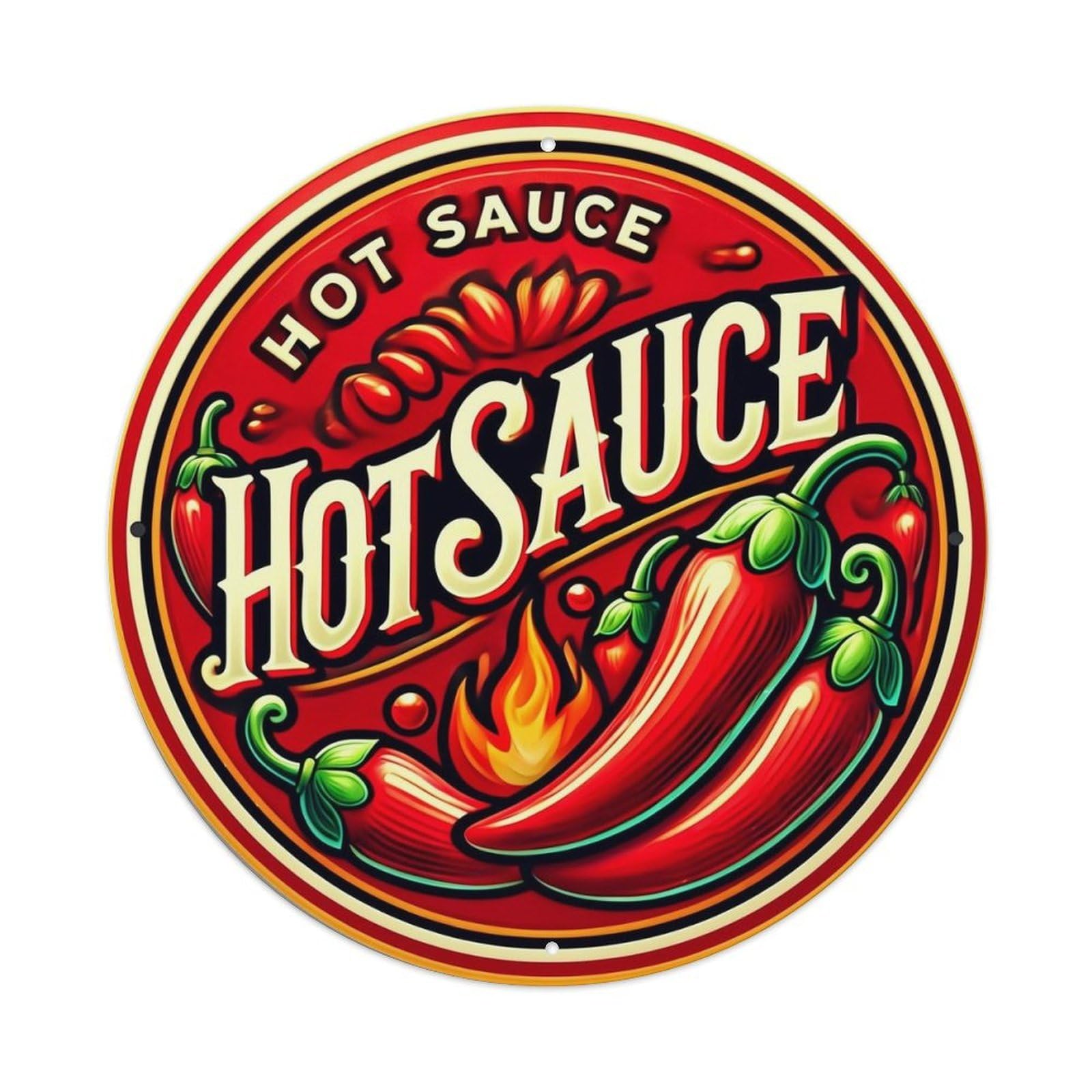 Hot Sauce Chili Flame Red Tin Sign Metal Poster Vintage Metal Signs for Home Man Cave Bar Cafe Kitchen laundry room Wall Decorations Gift 8x8Inch