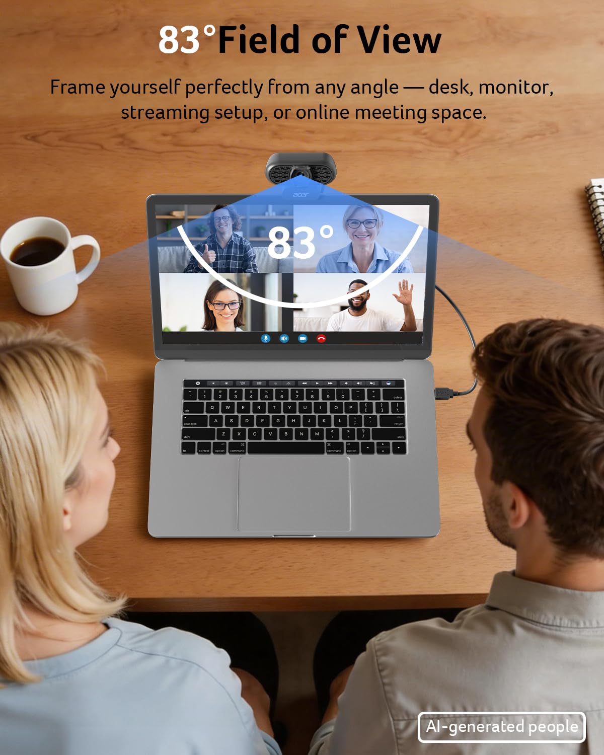 acer Webcam 1080p USB Plug and Play Webcam per PC con cancellazione del rumore Microfoni Computer Camera per desktop Streaming Gaming Riunioni online Grandangolo Privacy Cover Adattatore A-to-C Facile