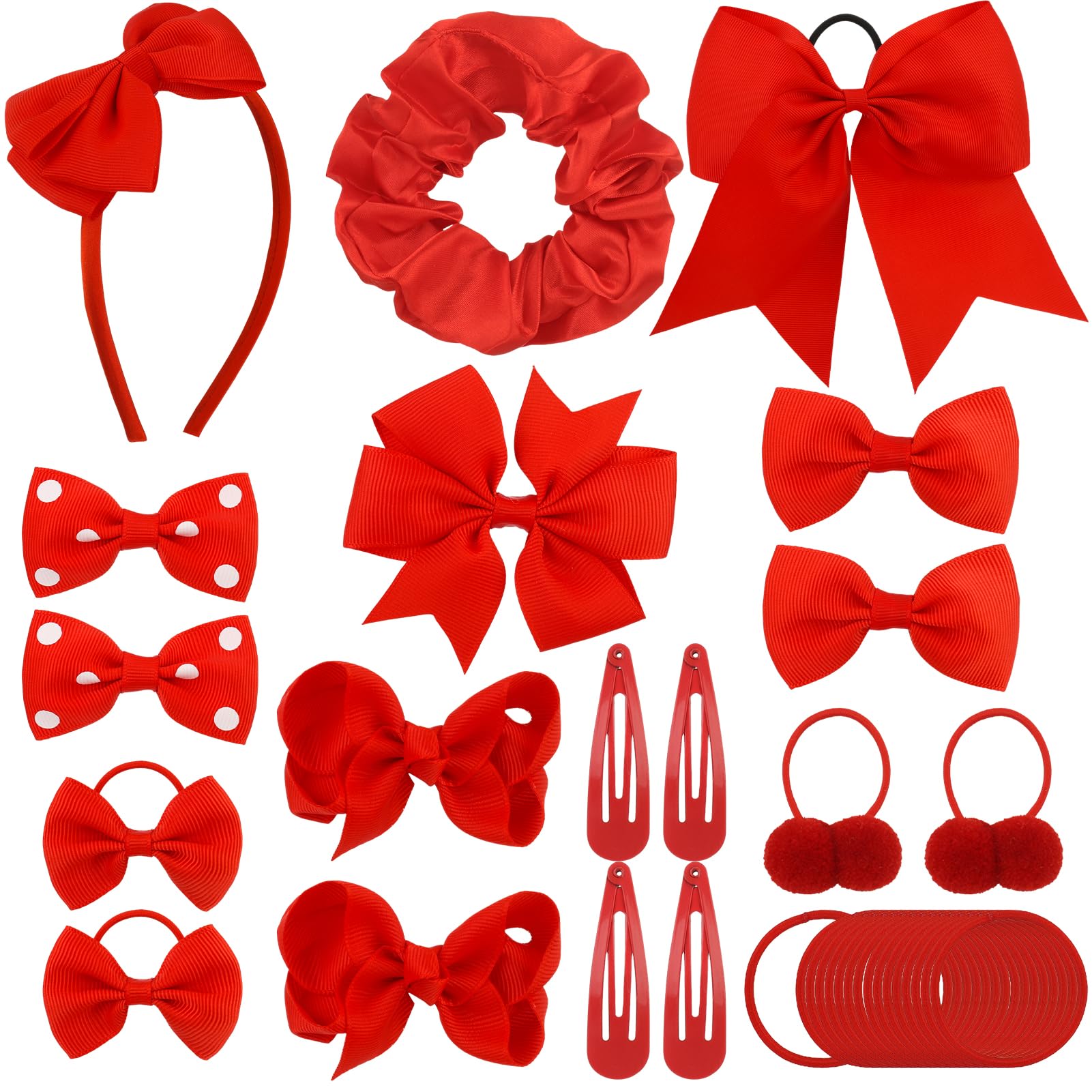 48Pcs Girls School Red Hair Accessories Kit Red Bow Hair Clips Headband Ponytail Holder Elastics Bands Ribbon Hair Barrettes Hair accessories for girls Birthday Gift