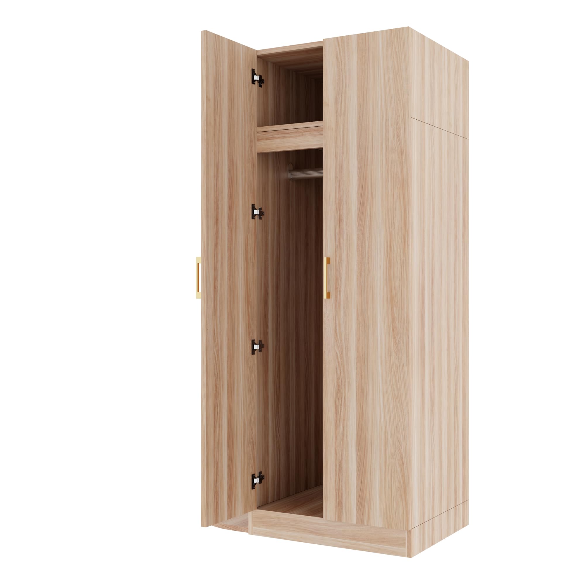 SUKY Armario de 90 x 55 x 175 cm, doble puerta, estantes, cajones, color madera natural