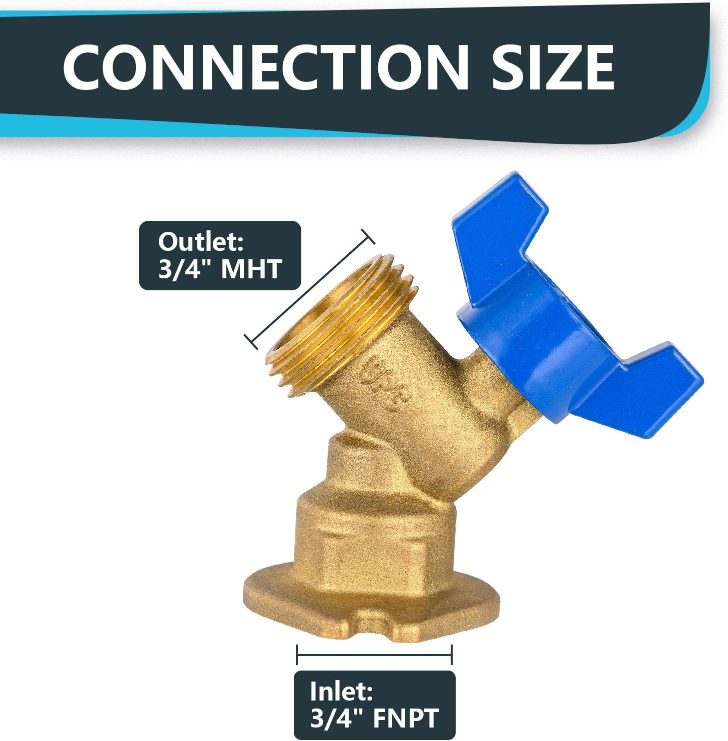 5 Pcs Hose Bibb Valve, 3/4" FIP x 3/4" MHT Brass Plumbing Fitting (Blue), for Garden and Outdoor Water Connection