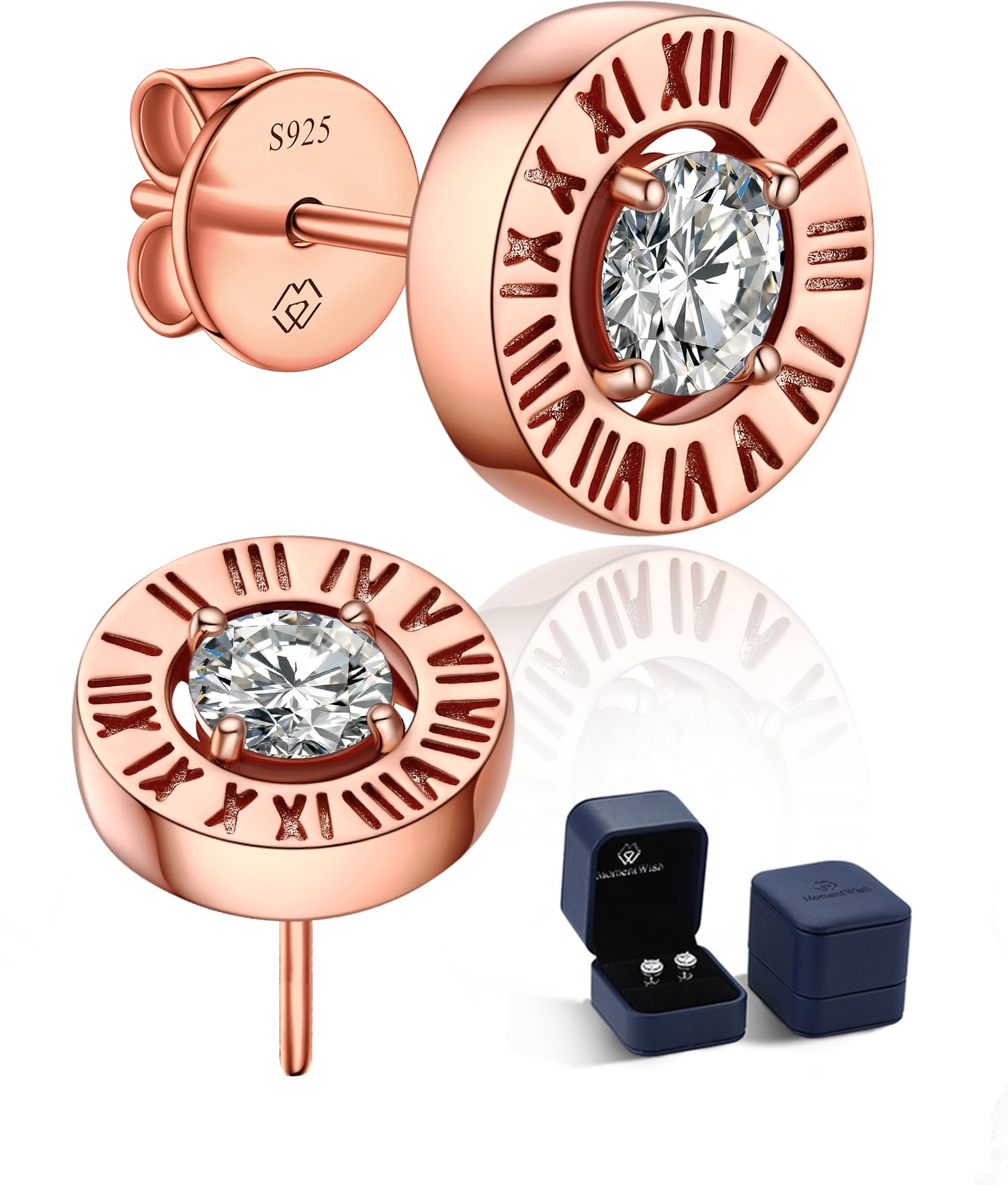 MomentWish Orecchini Moissanite Argento 925, 1 Carato Orecchino Punto Luce Donna Anallergici Simulato Diamanti Brillanti Certificato GRA Regalo Cuore/Fiore/Numeri Romani