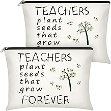 Frienda 2 Pcs Teacher Appreciation Gifts Makeup Bags Thank You for Helping Me Grow Makeup Bag Gift for Graduation Birthday 2025(Plant Pattern)