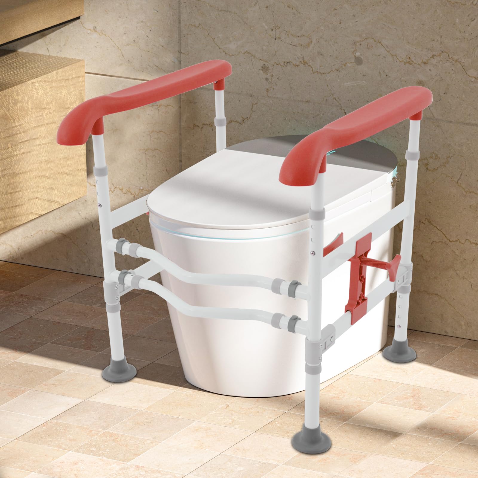 Rialzo per WC con braccioli, supporto per il sedile del WC, supporto per il sedile del WC, regolabile in altezza, robusto telaio di sicurezza per WC