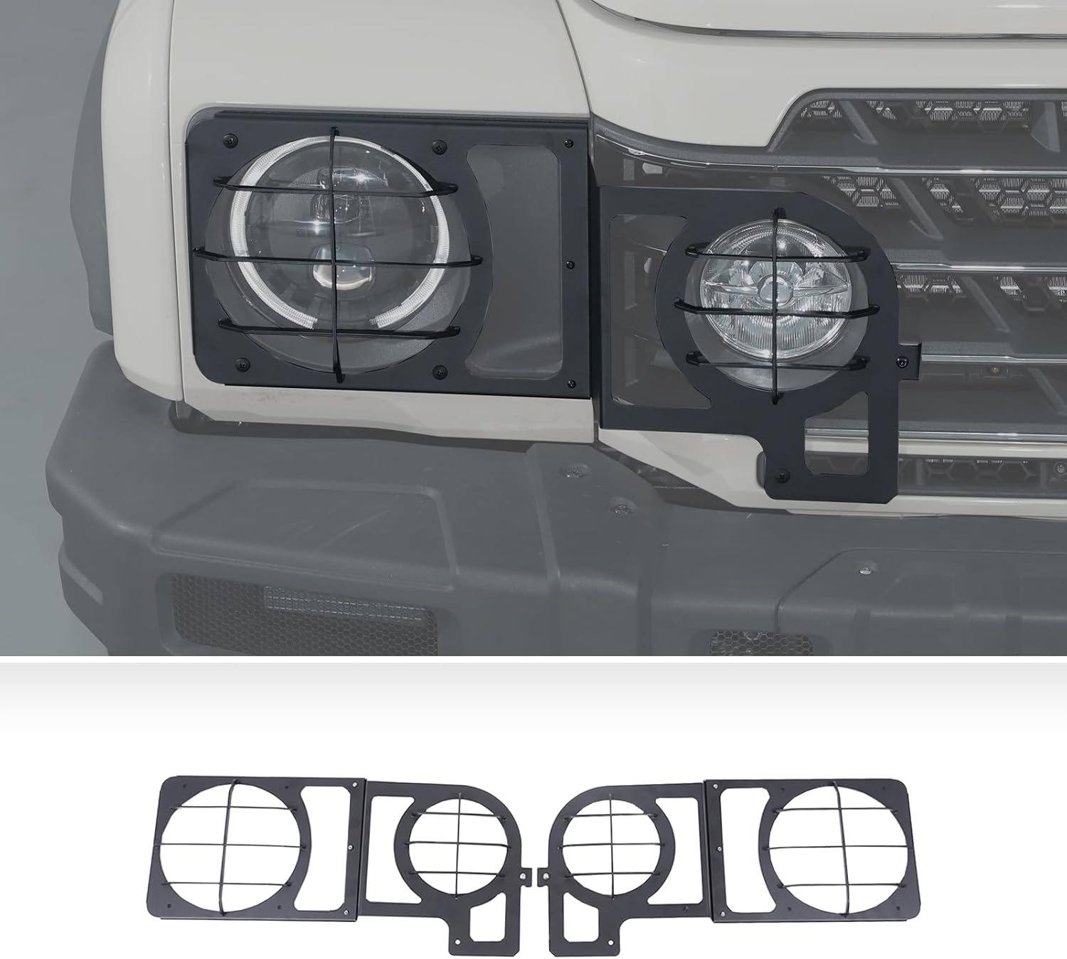 Headlight Guard Compatible with INEOS Grenadier 2020-2025 Accessories, Front Headlight Lamp Guard Trim Protector Cover, Headlight Cover Trim Guards Bezels Cover, Carbon Steel (Matte Black_D)