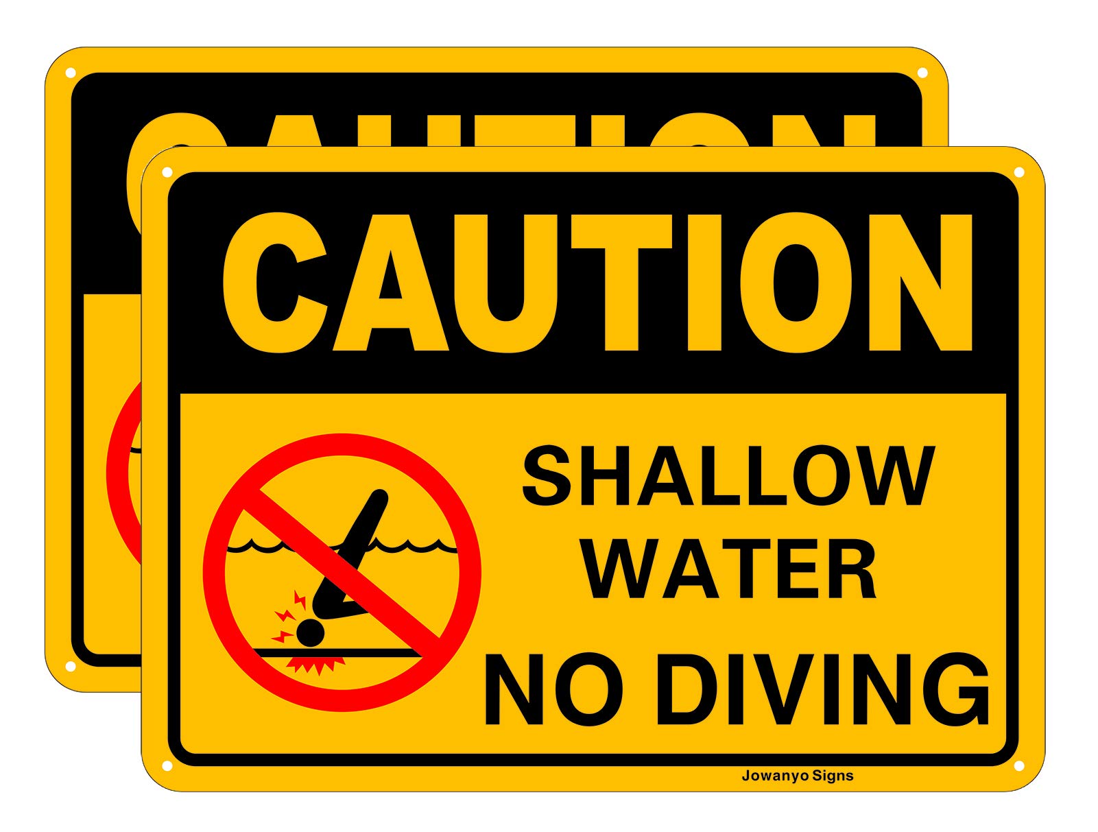 Caution Shallow Water No Diving Sign,Swimming Pool Outdoor Sign,14 x 10 inches,Reflective Aluminum,Easy Mounting,UV Protected,Weather Resistant,